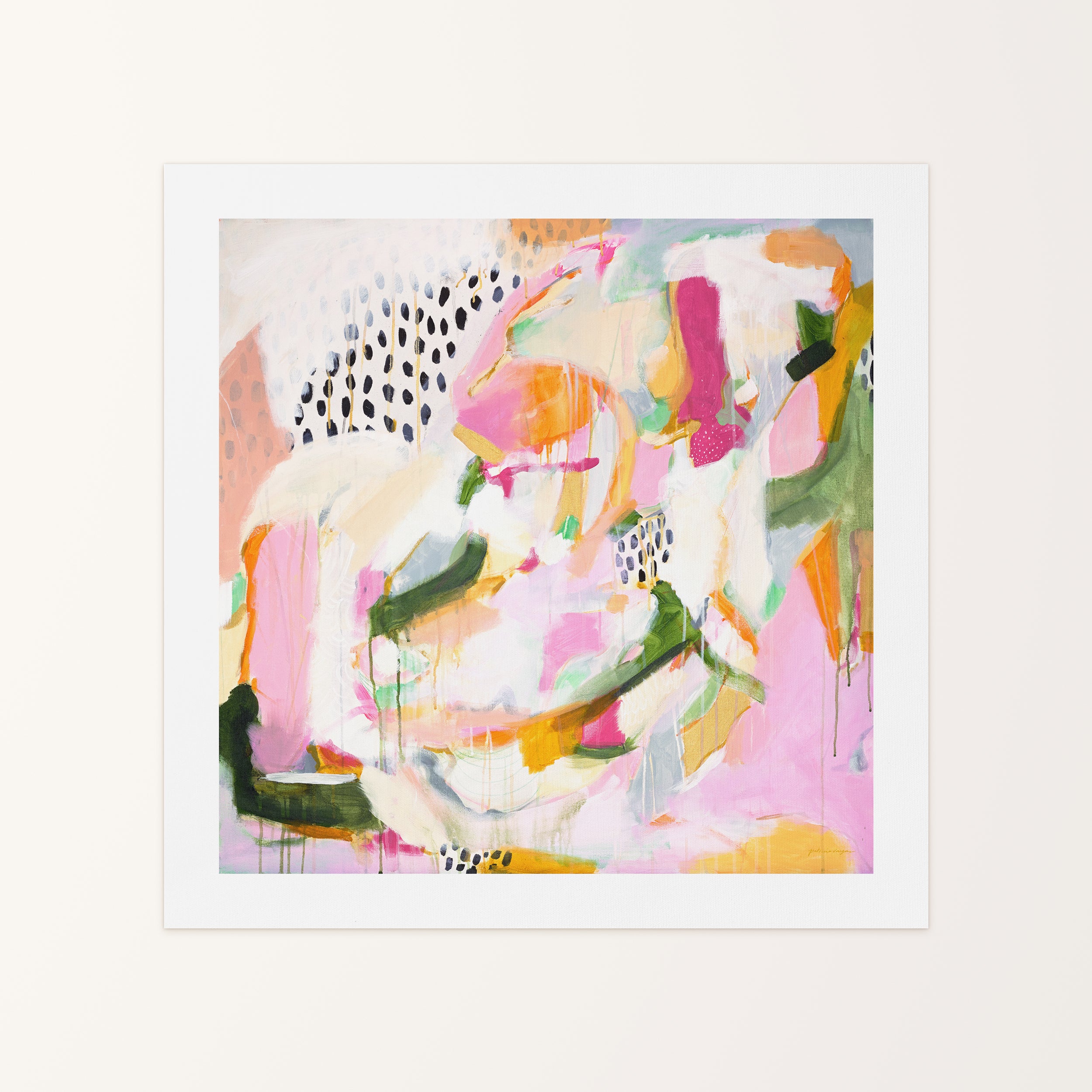 Adira, pink and green  colorful abstract canvas wall art print by Parima Studio