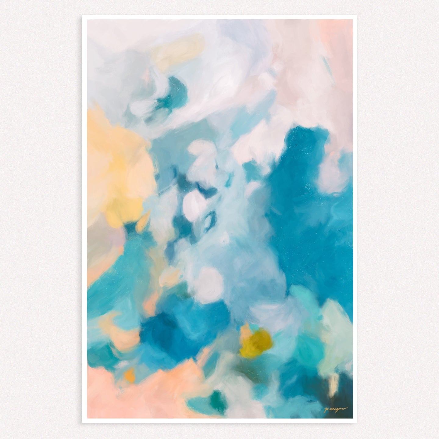 Aelia, pink blue abstract wall art print by Parima Studio - Bright summer art.