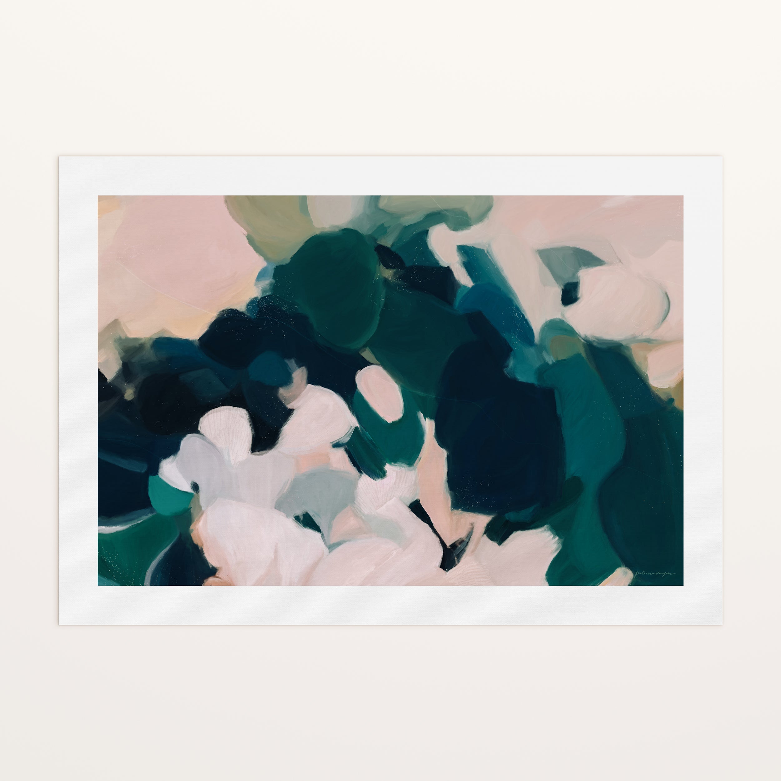 Aerwyn, green and pink colorful abstract canvas wall art print by Parima Studio