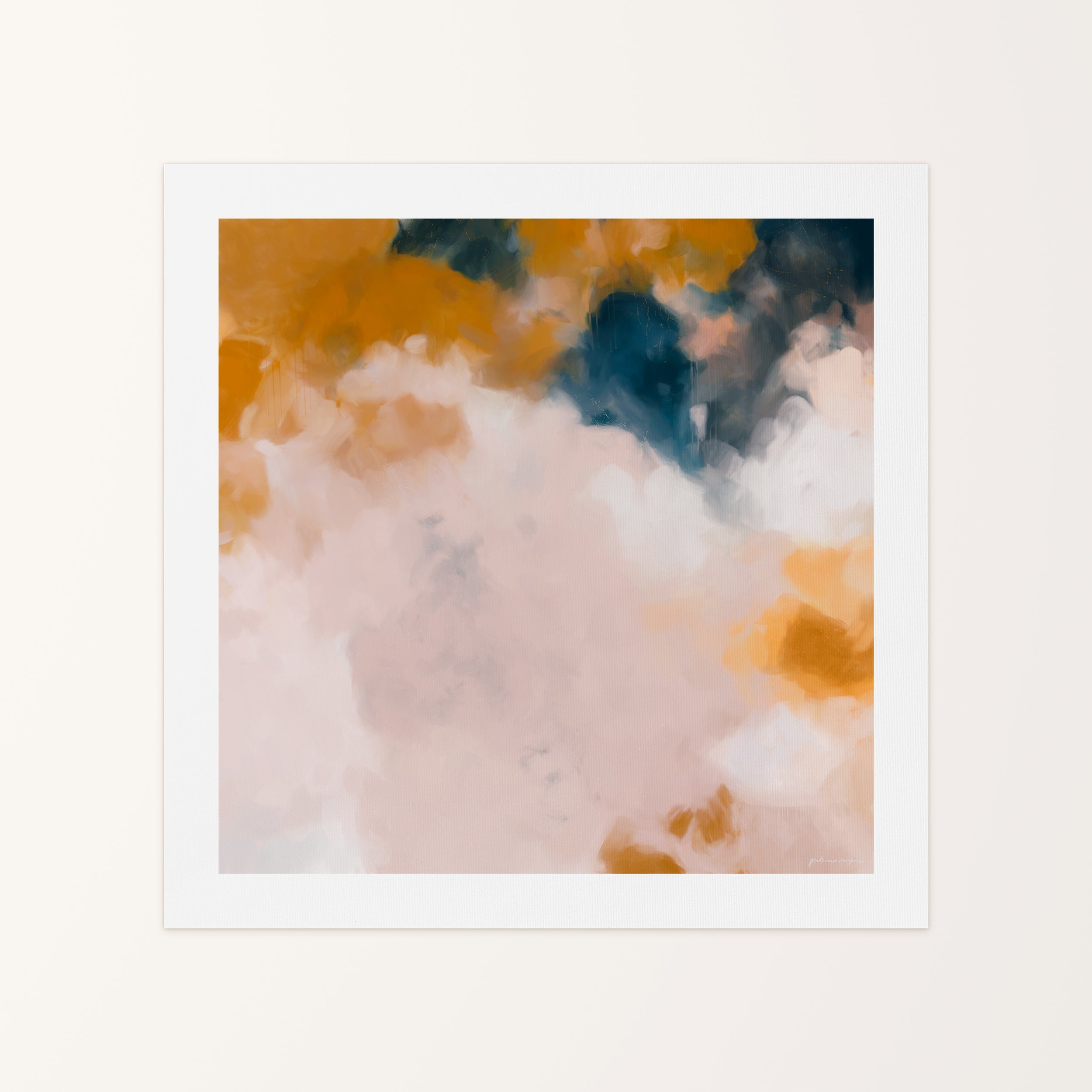 Amelie, blue and orange colorful abstract canvas wall art print by Parima Studio