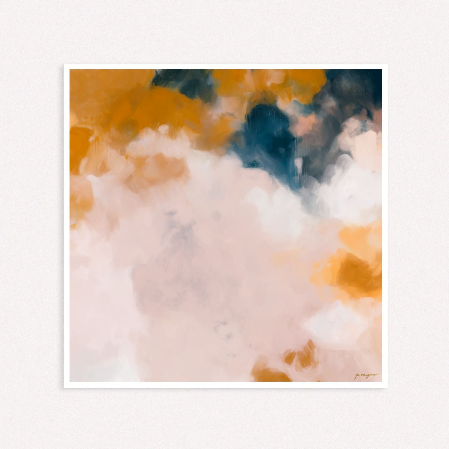 Amelie, blue and orange colorful abstract wall art print by Parima Studio