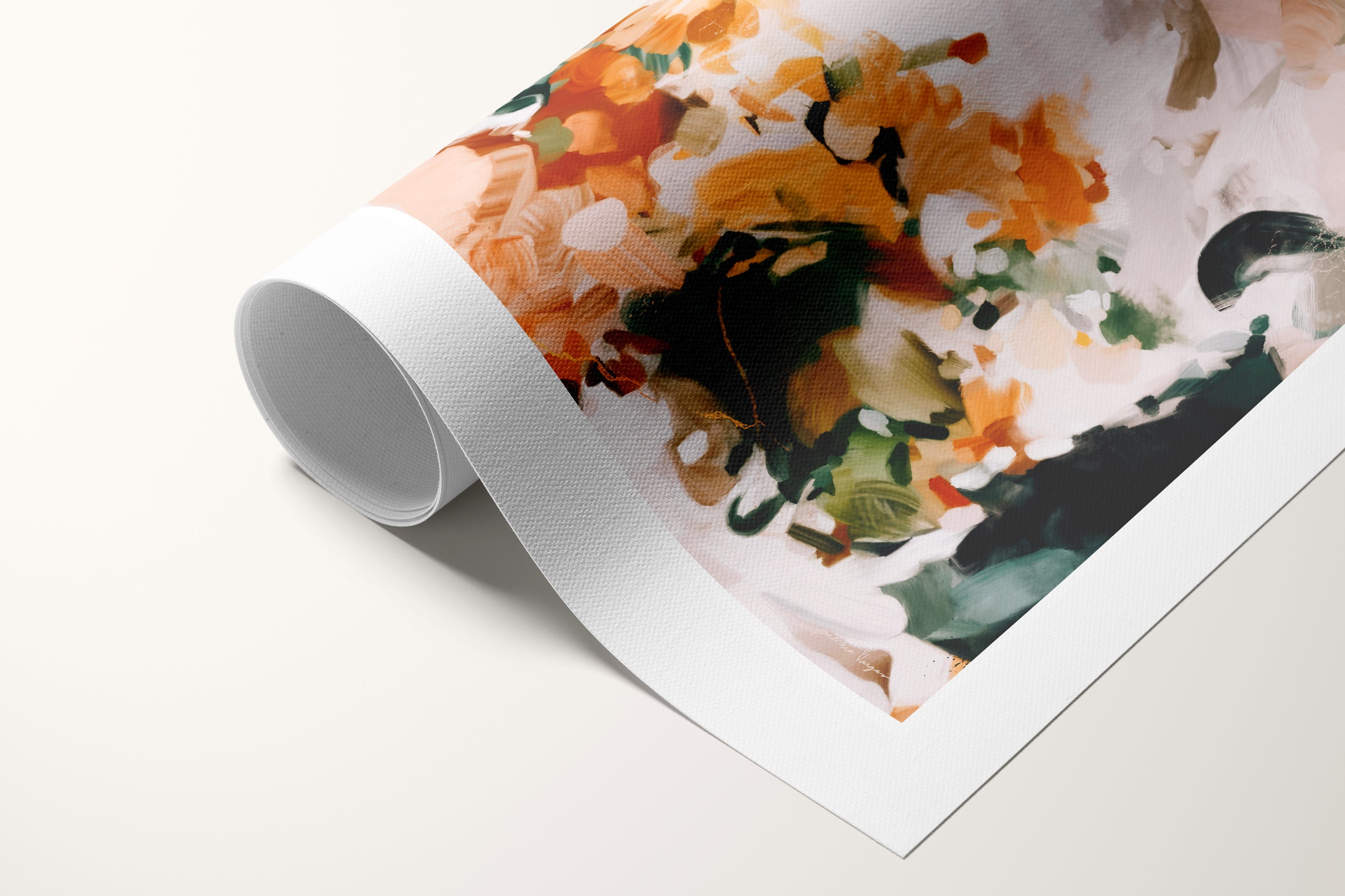 Aspen, green and orange colorful abstract canvas wall art print by Parima Studio