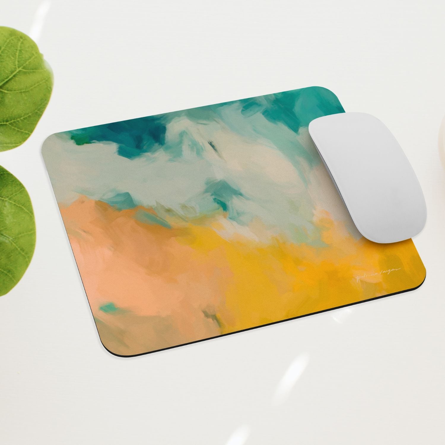 Beach Day, blue and yellow mouse pad for styling your office desk. Featuring artwork by Parima Studio. Home office styling accessories, cubicle styling accessories.