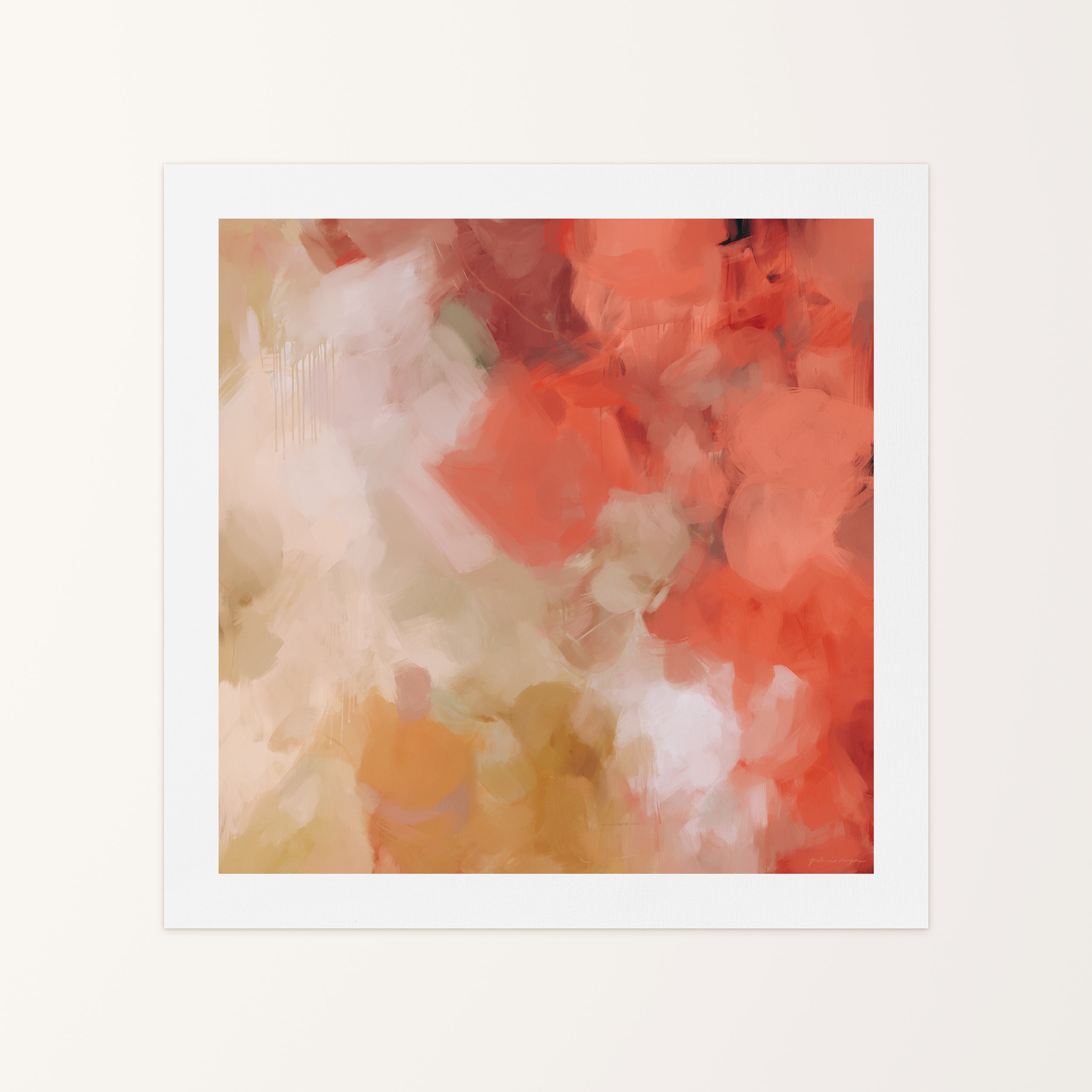 Begonia, pink and gold colorful abstract canvas wall art print by Parima Studio