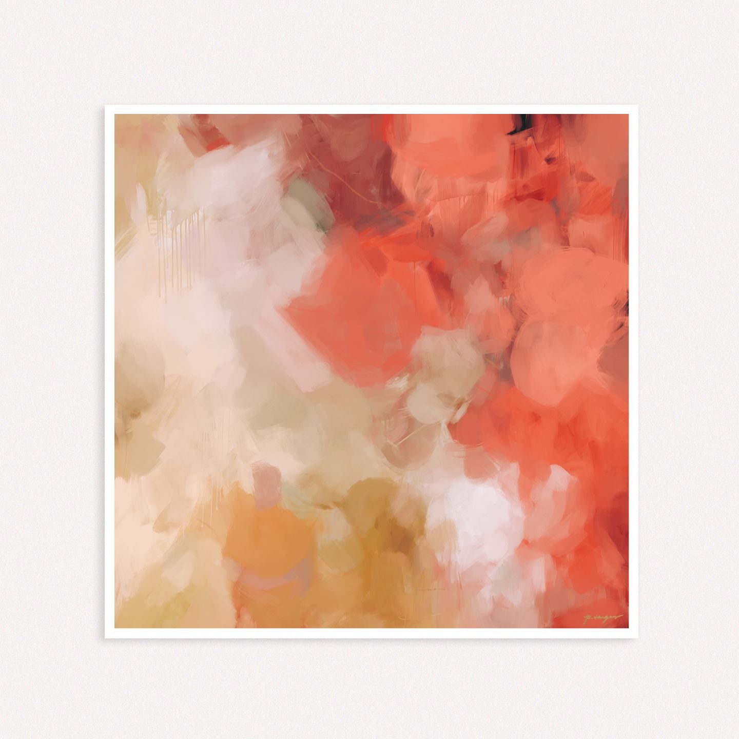Begonia, pink and gold colorful square abstract wall art print by Parima Studio