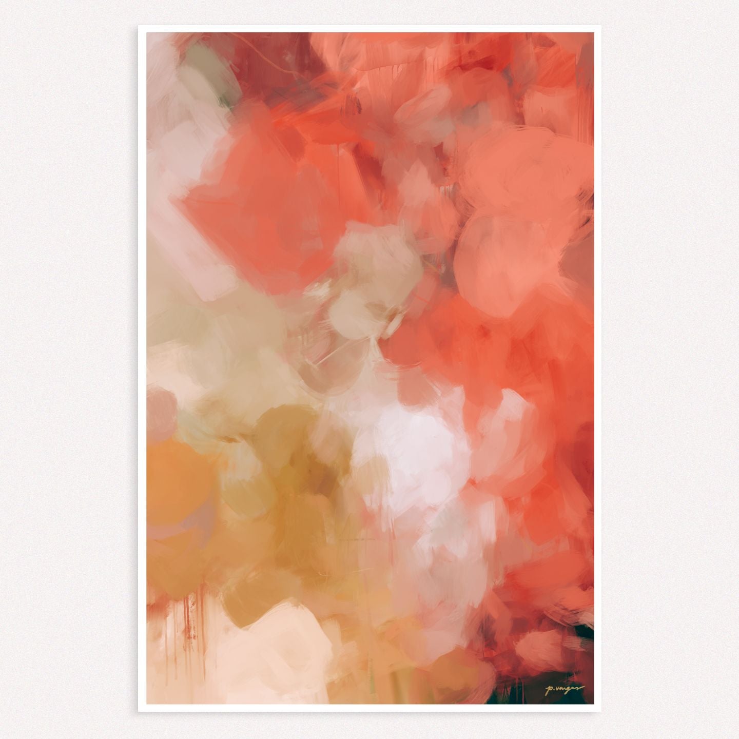 Begonia, pink and gold colorful abstract wall art print by Parima Studio
