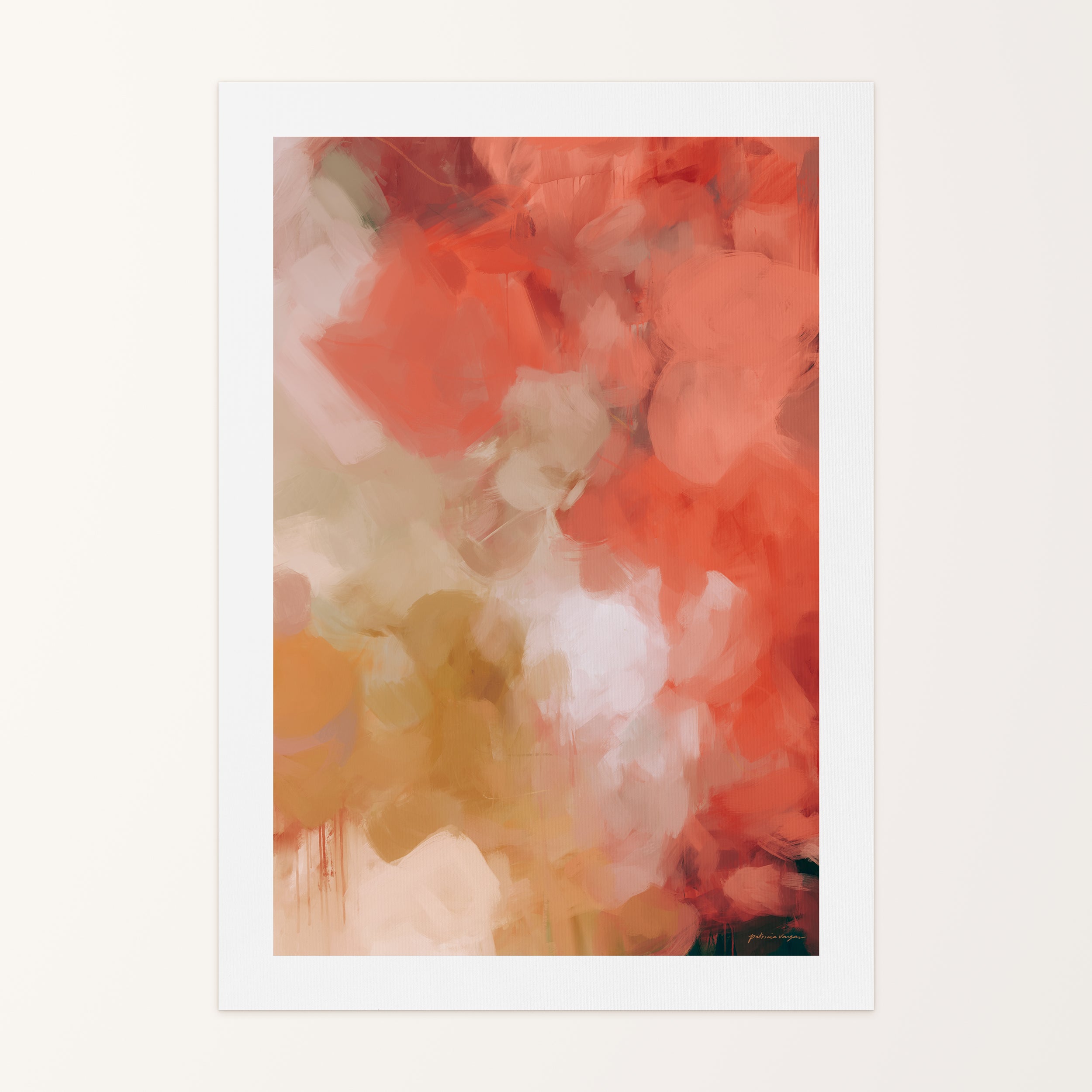 Begonia, pink and gold colorful abstract canvas wall art print by Parima Studio