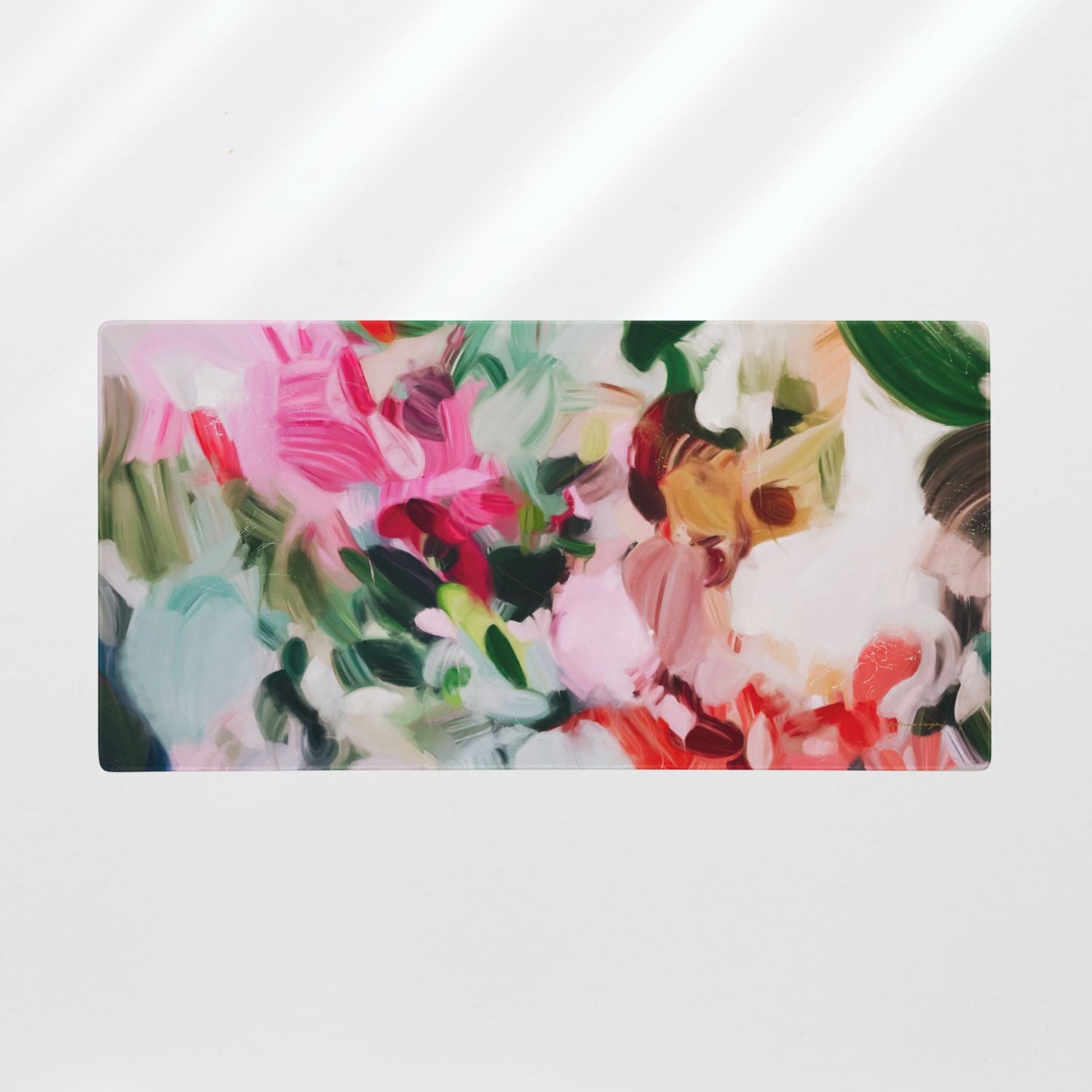 Bloom, colorful desk mat for styling your office desk. Featuring artwork by Parima Studio. Home office styling accessories, cubicle styling accessories.