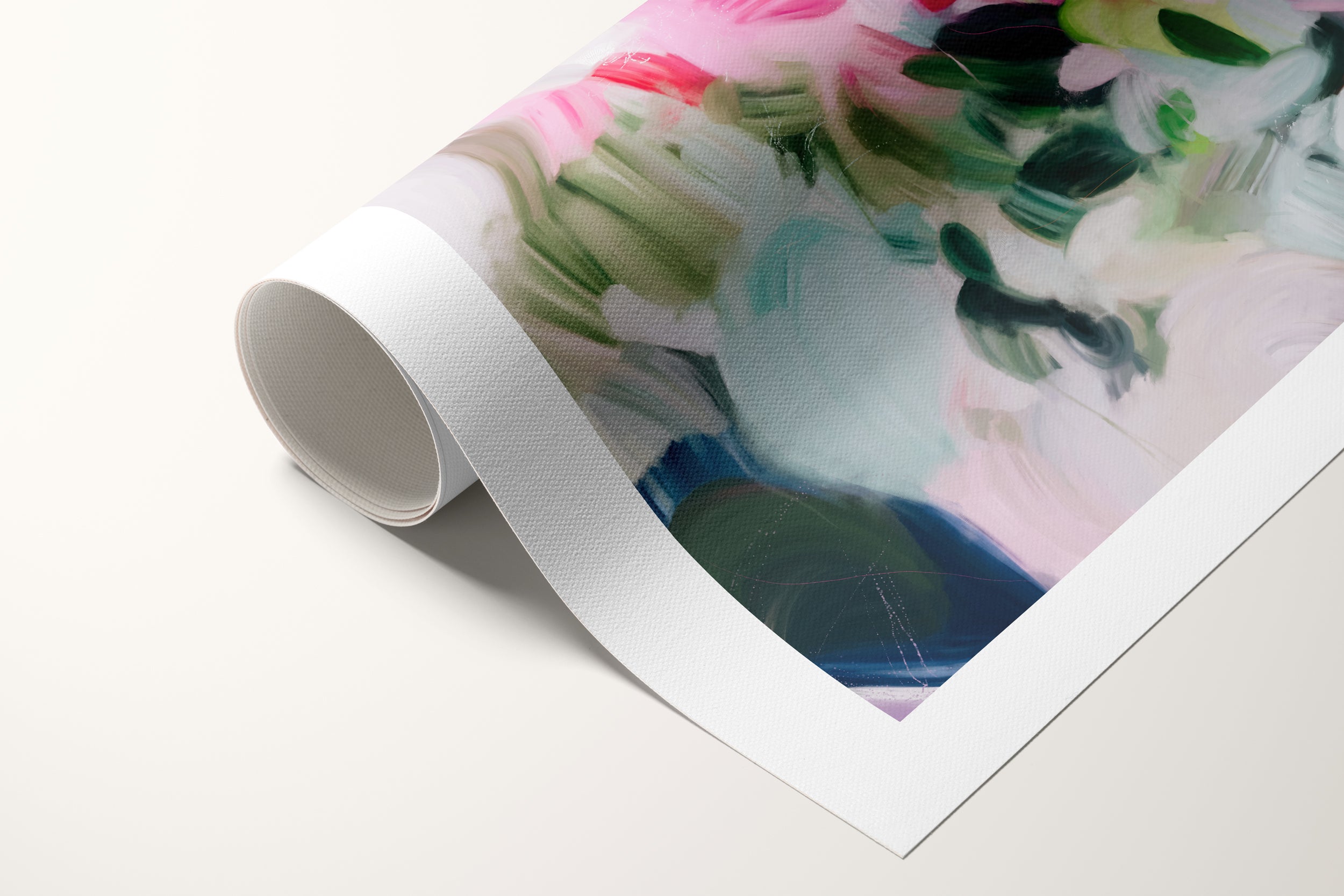 Bloom, pink and green colorful abstract canvas wall art print by Parima Studio