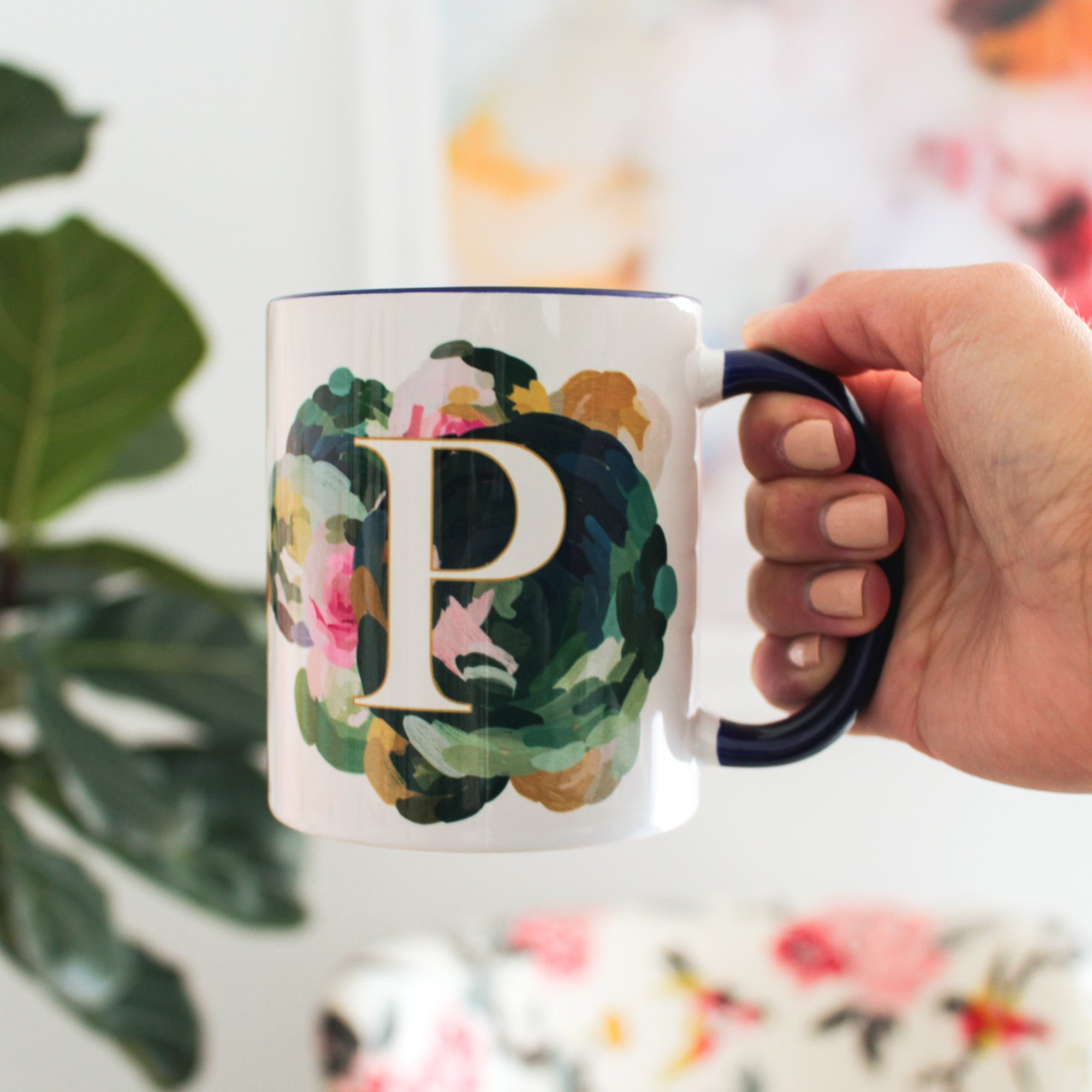 Blue Flowers - Monogram Mug - P