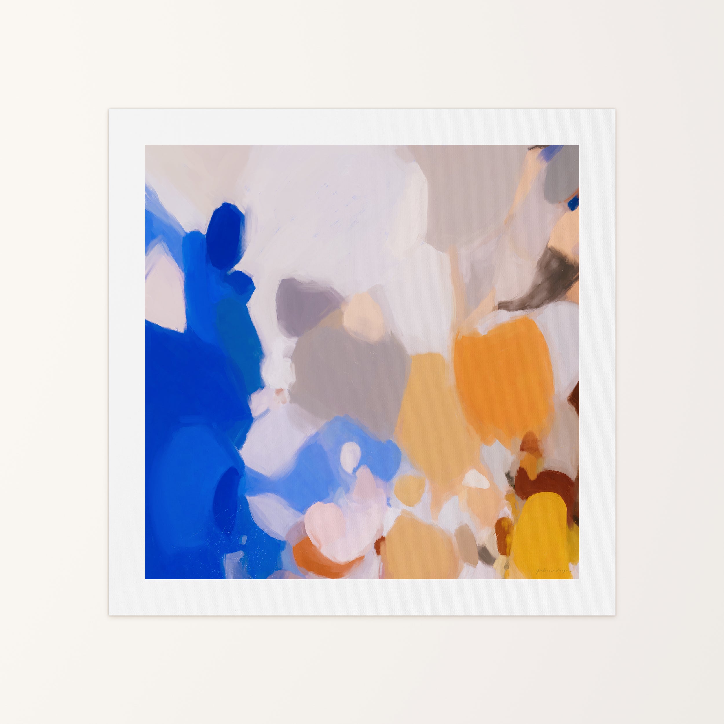 Bluebell II, blue and yellow colorful abstract canvas wall art print by Parima Studio