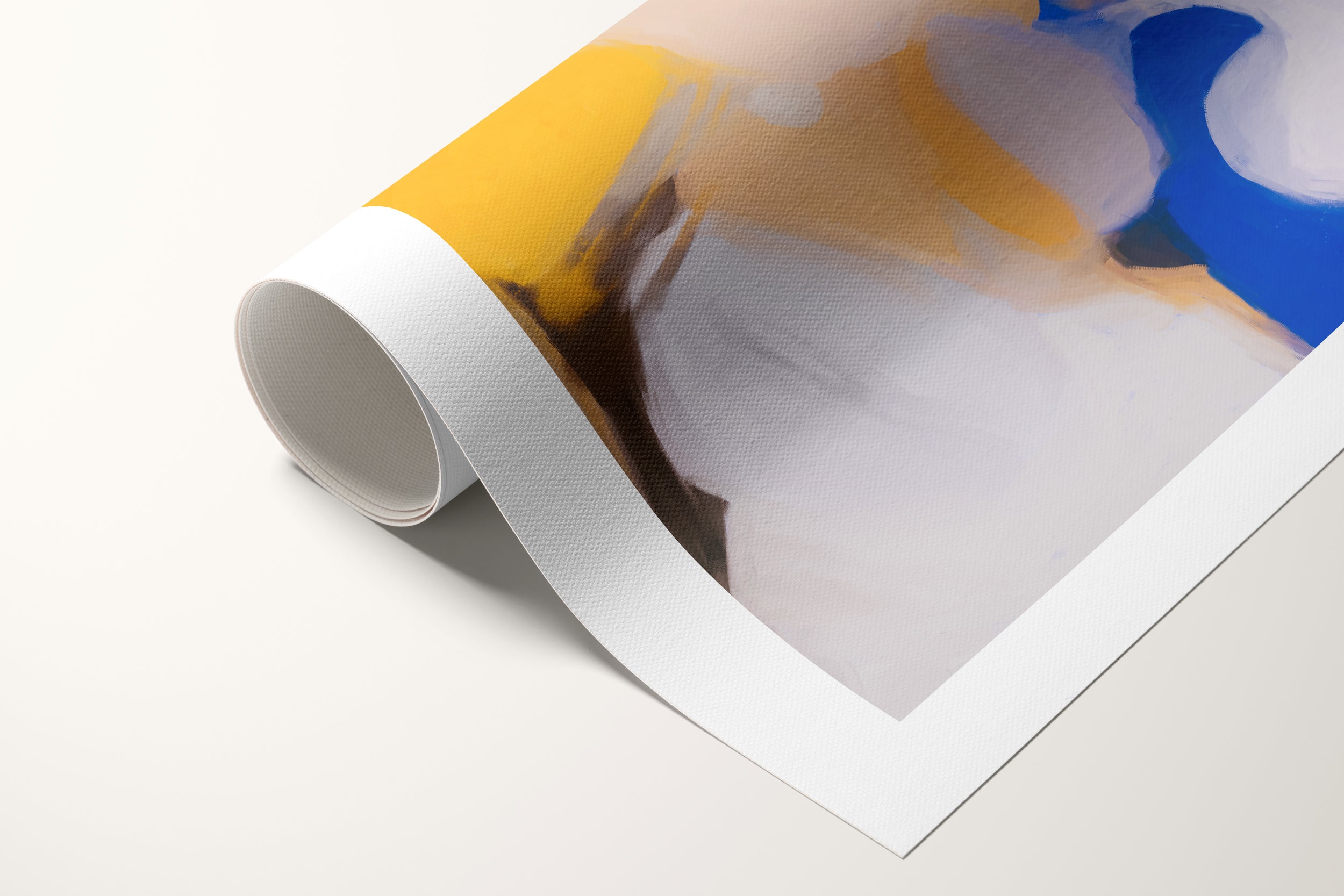 Bluebell I, blue and yellow colorful abstract canvas wall art print by Parima Studio