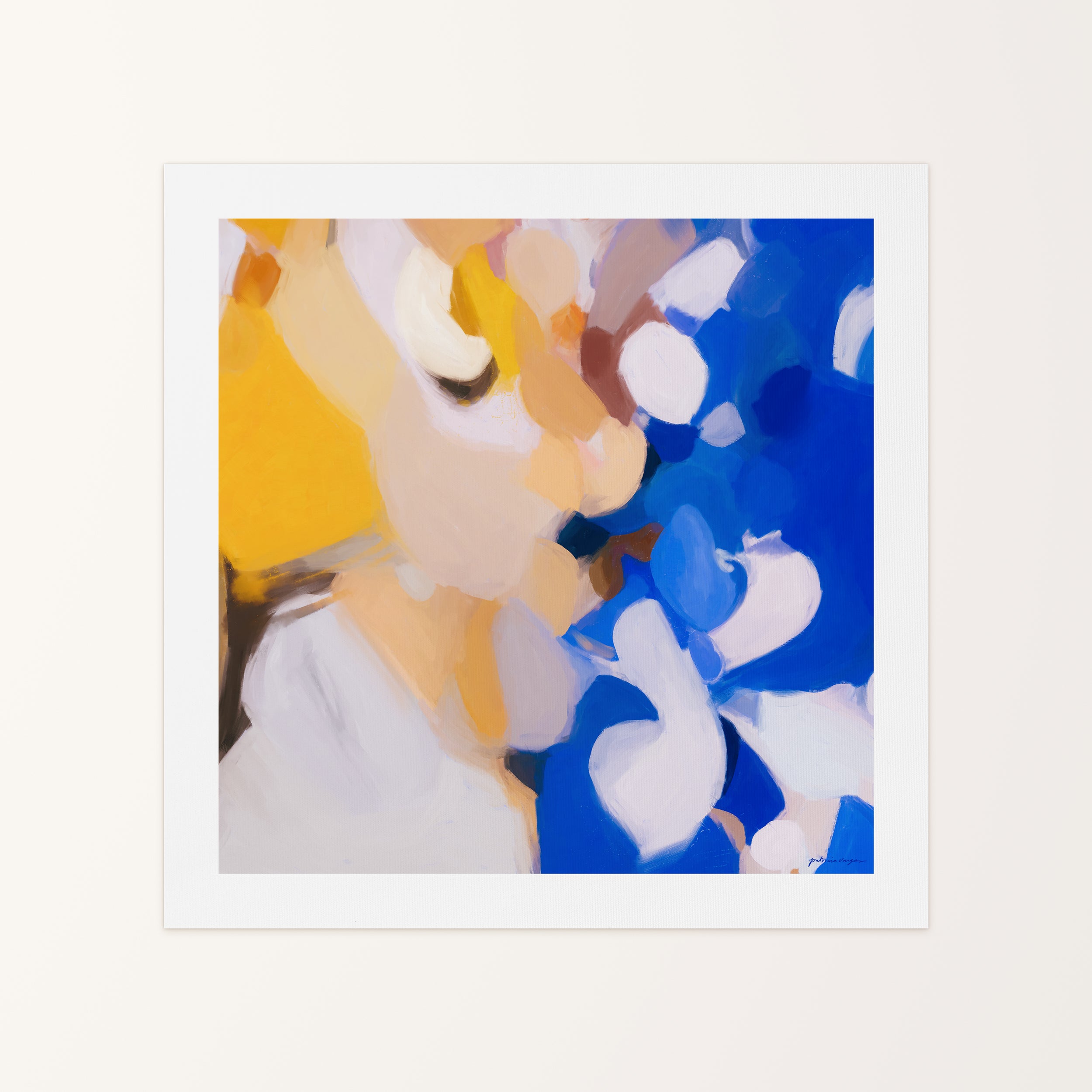 Bluebell I, blue and yellow colorful abstract canvas wall art print by Parima Studio