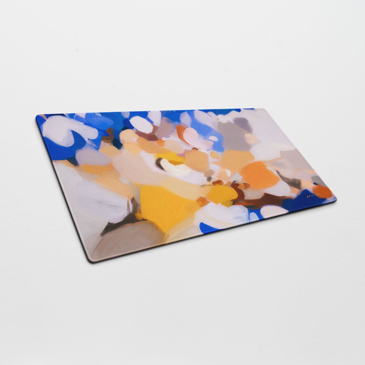 Bluebell, colorful desk mat for styling your office desk. Featuring artwork by Parima Studio. Home office styling accessories, cubicle styling accessories.