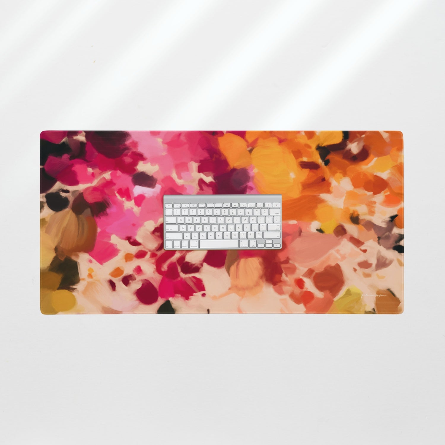 Bougainvillea, pink and orange colorful artsy desk mat. Abstract chic desk mat, desk pad, large, chic office accessories