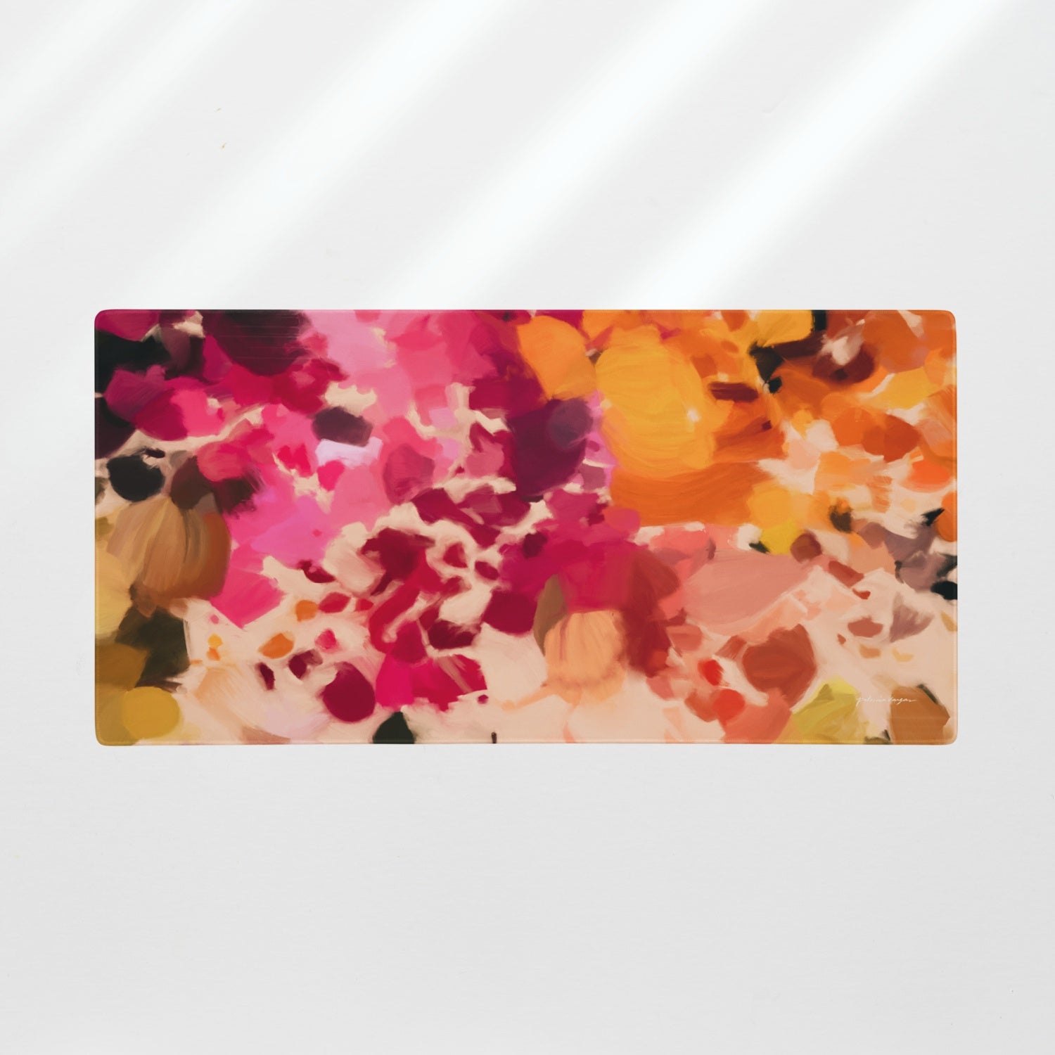 Bougainvillea, pink and orange colorful artsy desk mat. Abstract chic desk mat, desk pad, large, chic office accessories