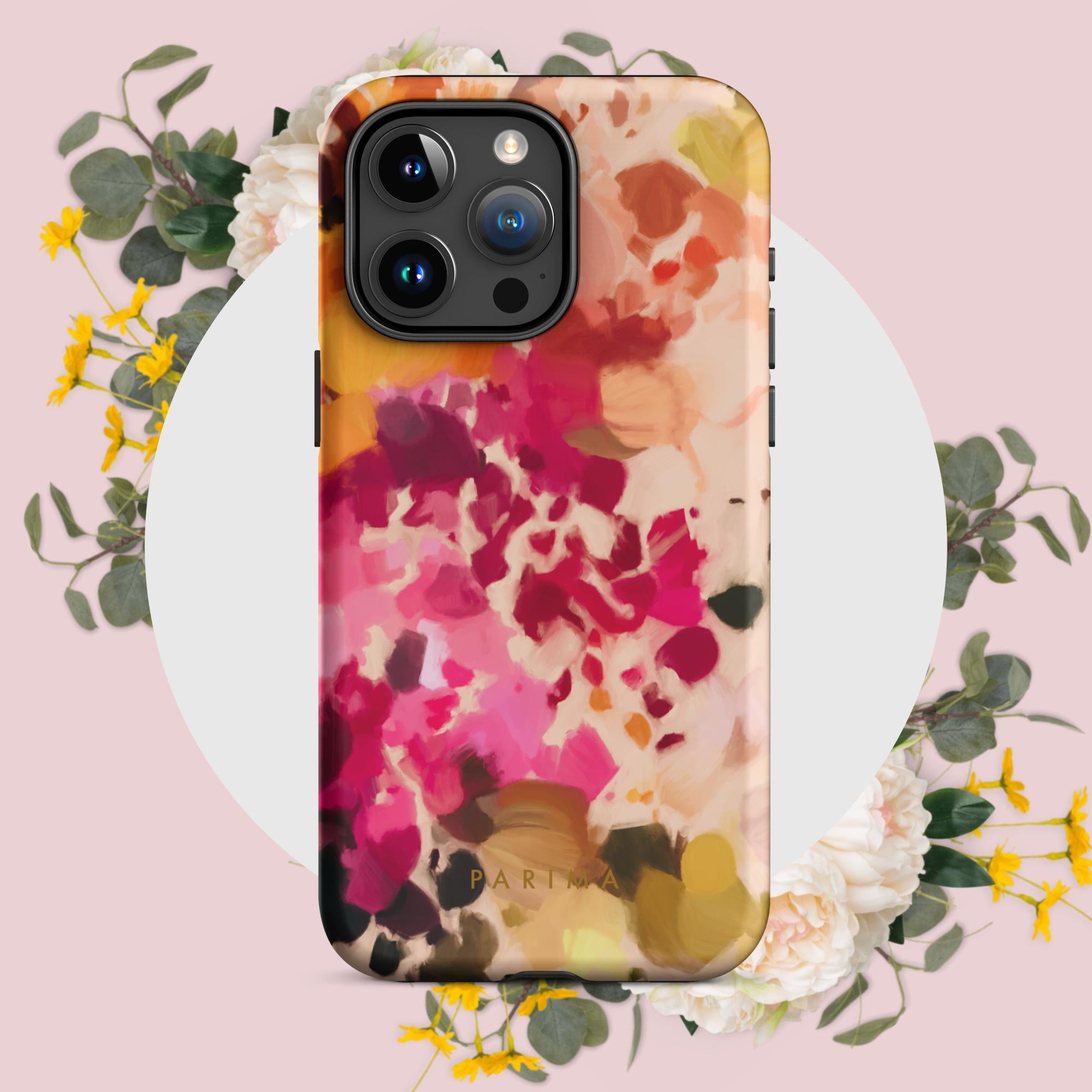 Bougainvillea, pink yellow magenta abstract iPhone case - premium phone case, artsy, artful cases