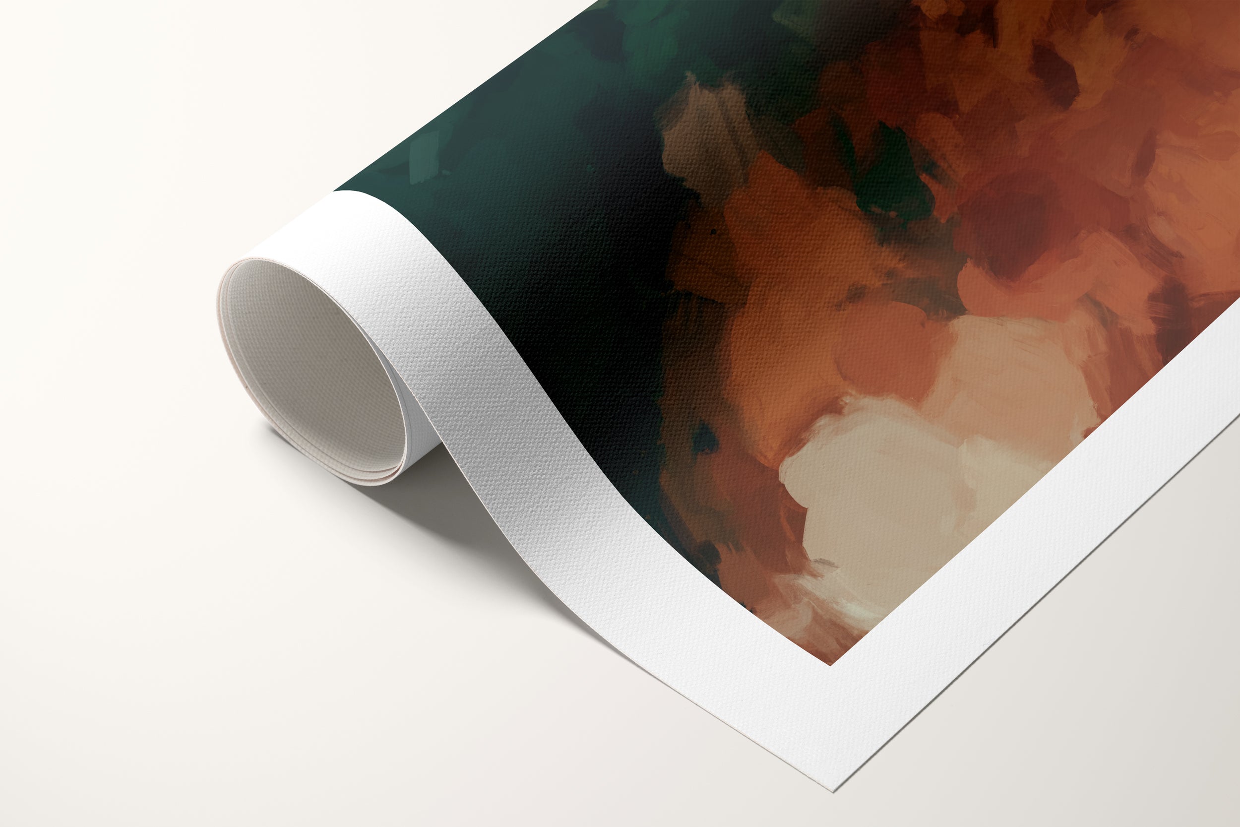 Cedar, green and orange colorful abstract canvas wall art print by Parima Studio