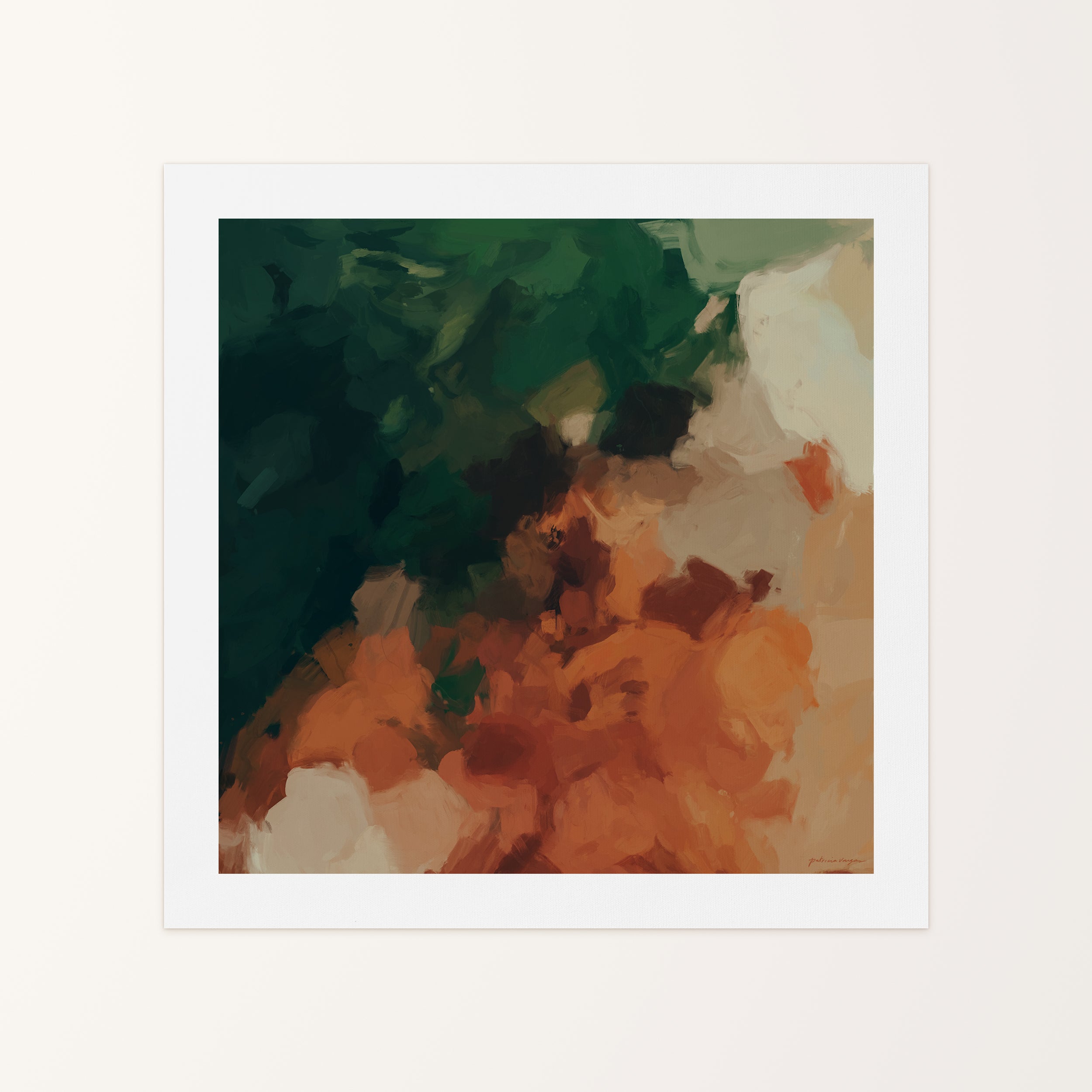 Cedar, green and orange colorful abstract canvas wall art print by Parima Studio