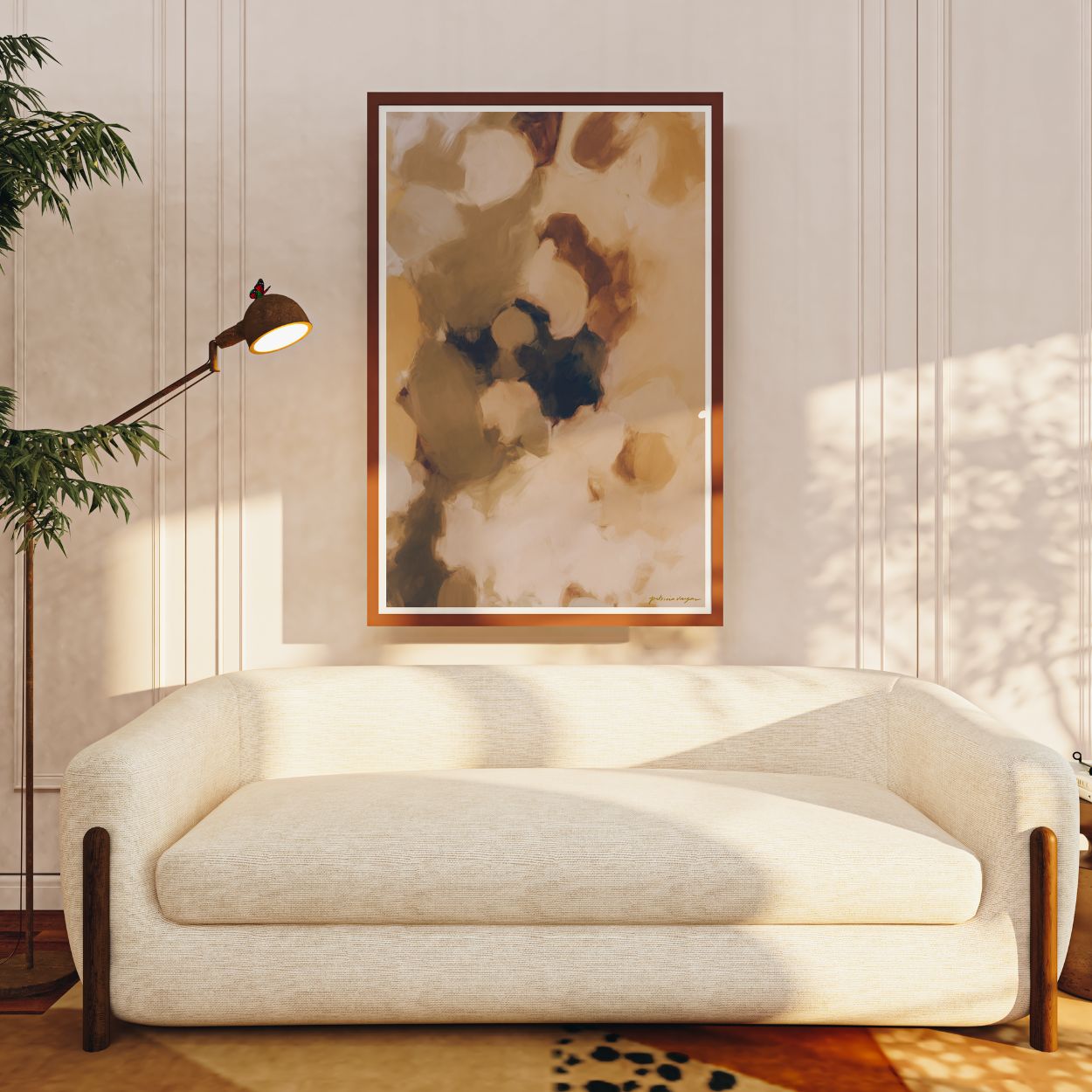 Clay, brown and tan colorful abstract wall art print by Parima Studio. Large art for over sofa in living room