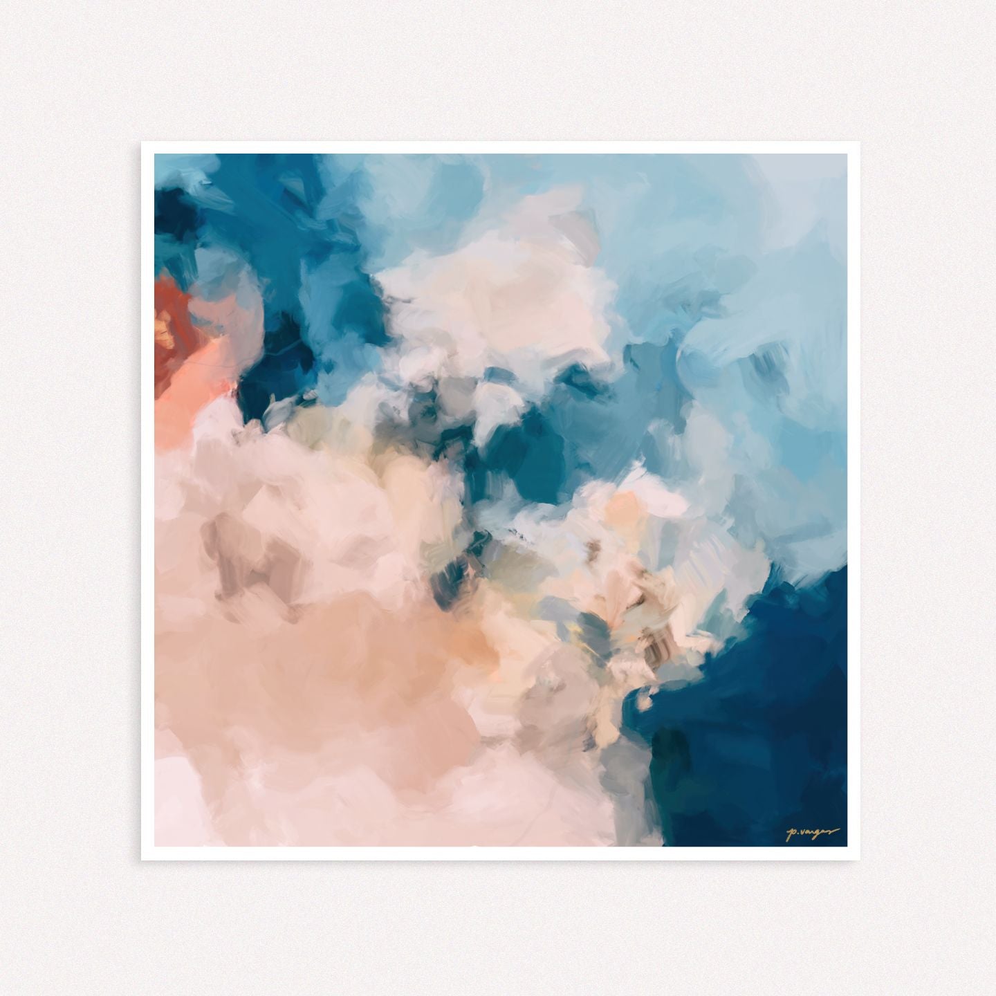 Coastal, blue and pink colorful abstract wall art print by Parima Studio