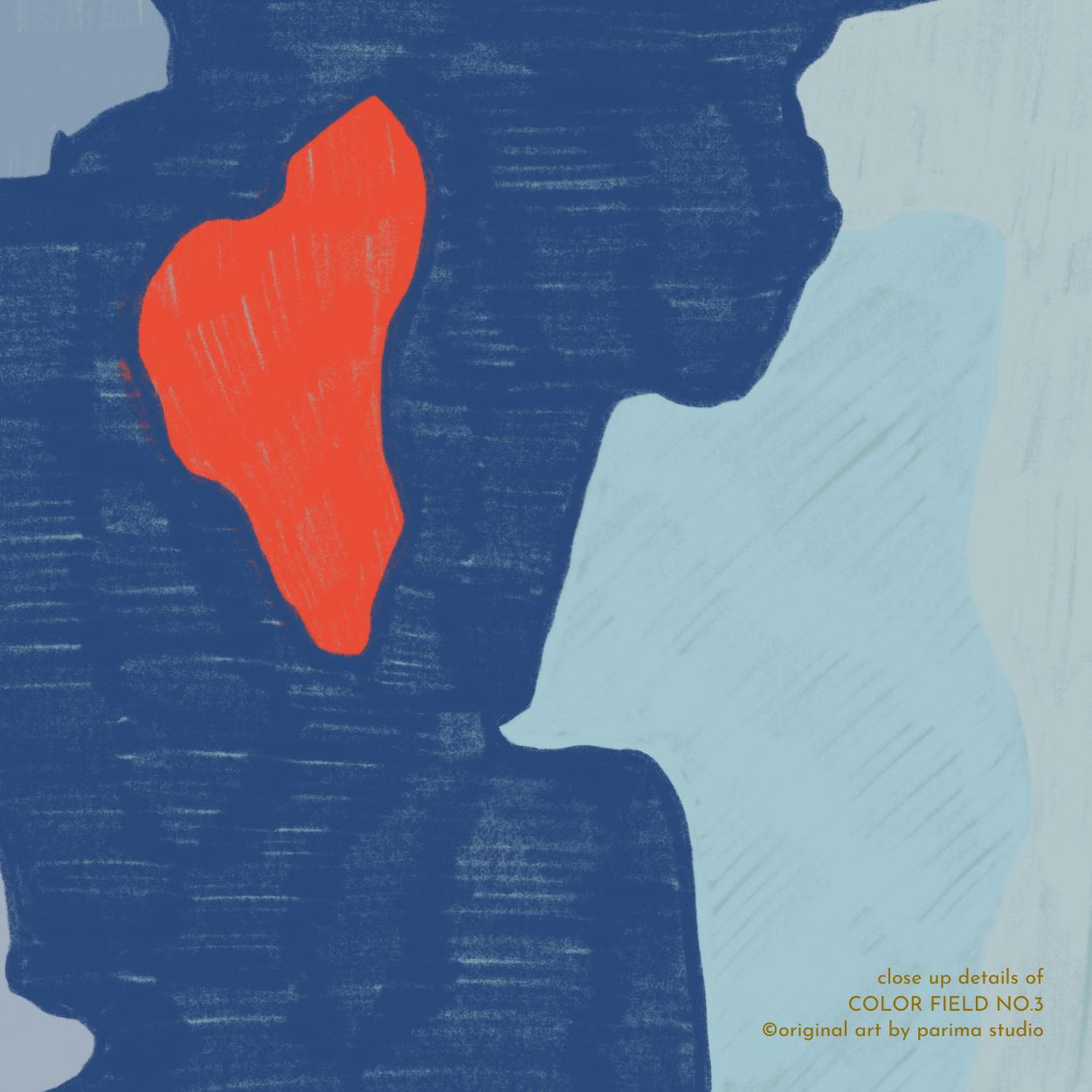 Close up of Color Field No.3, blue and red colorful abstract wall art print by Parima Studio