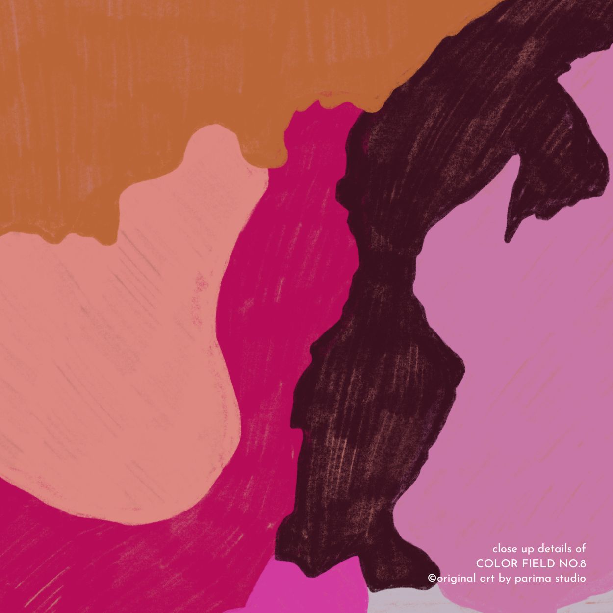Close up of Color Field No.8, pink and brown colorful abstract wall art print by Parima Studio