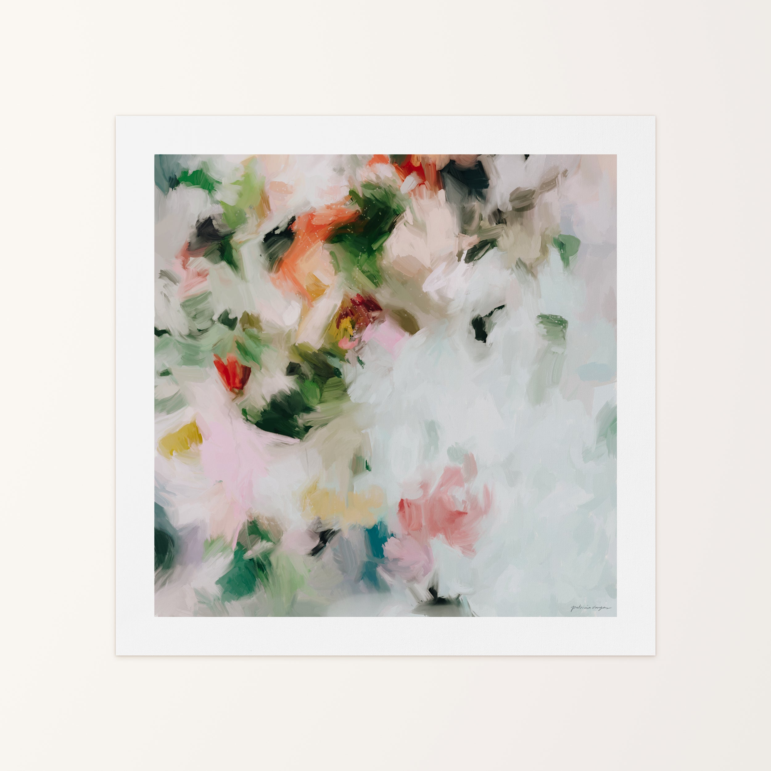 Diem, green and pink colorful abstract canvas wall art print by Parima Studio