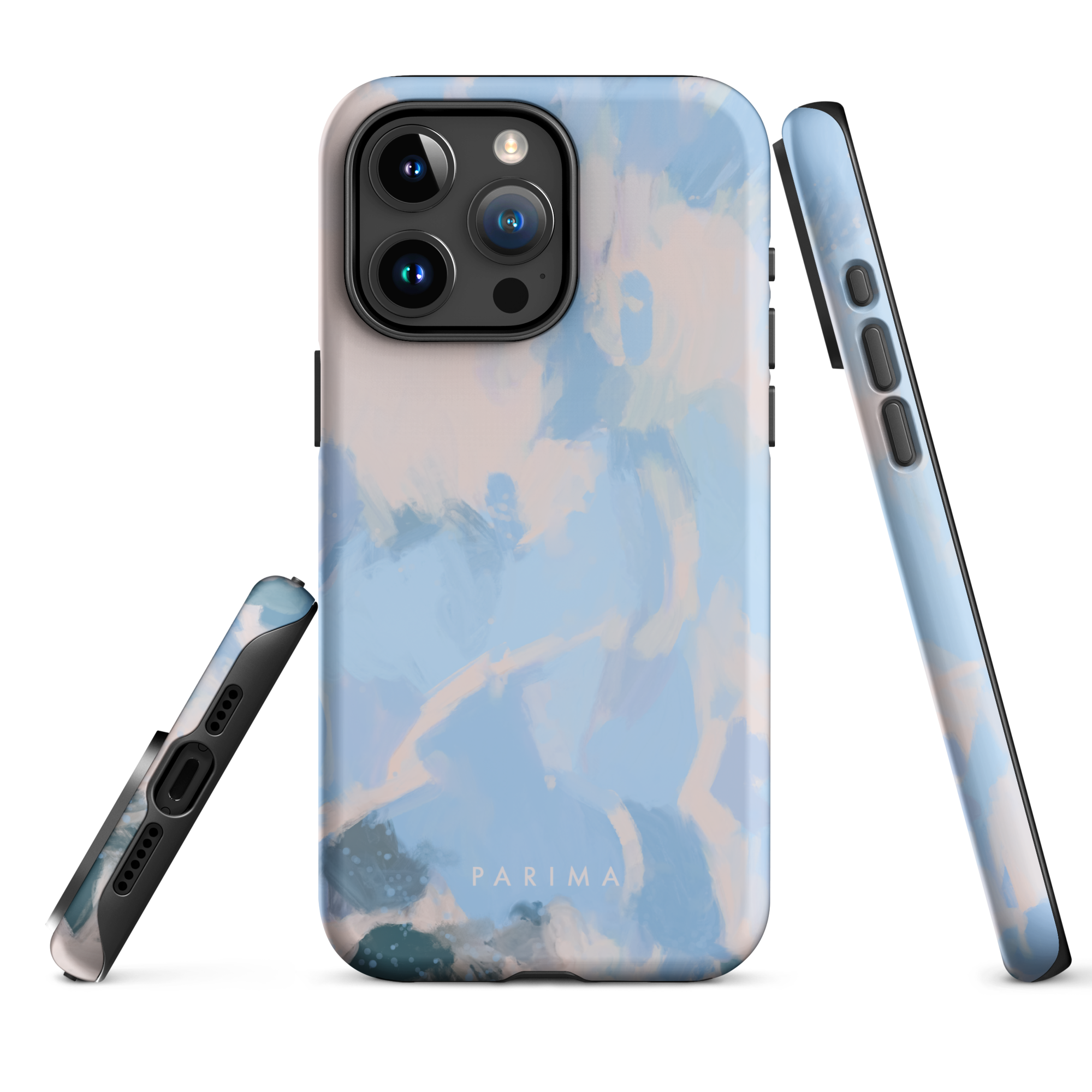 Dove, blue and pink abstract art on iPhone 15 Pro Max tough case by Parima Studio