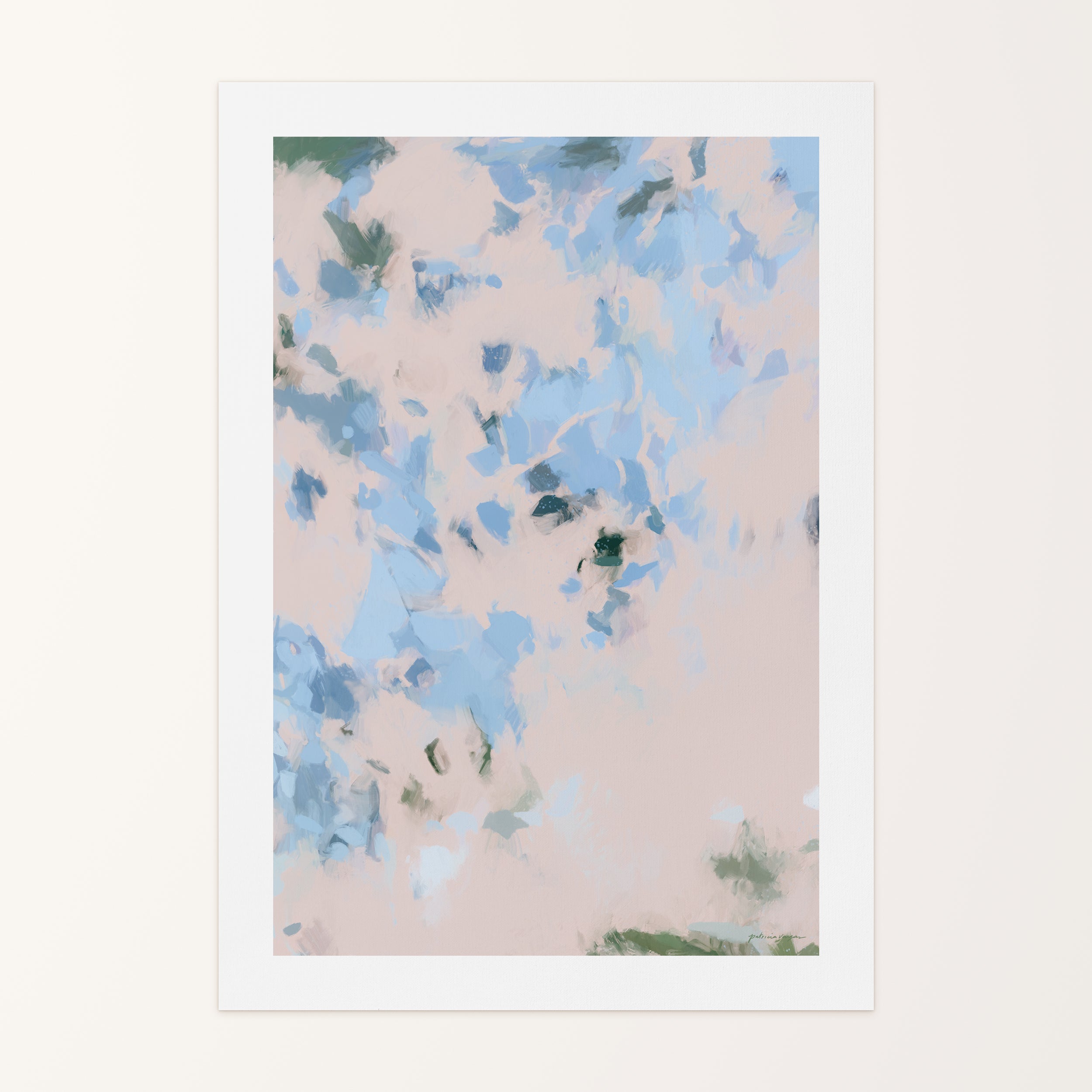 Dove, blue and pink colorful abstract canvas wall art print by Parima Studio