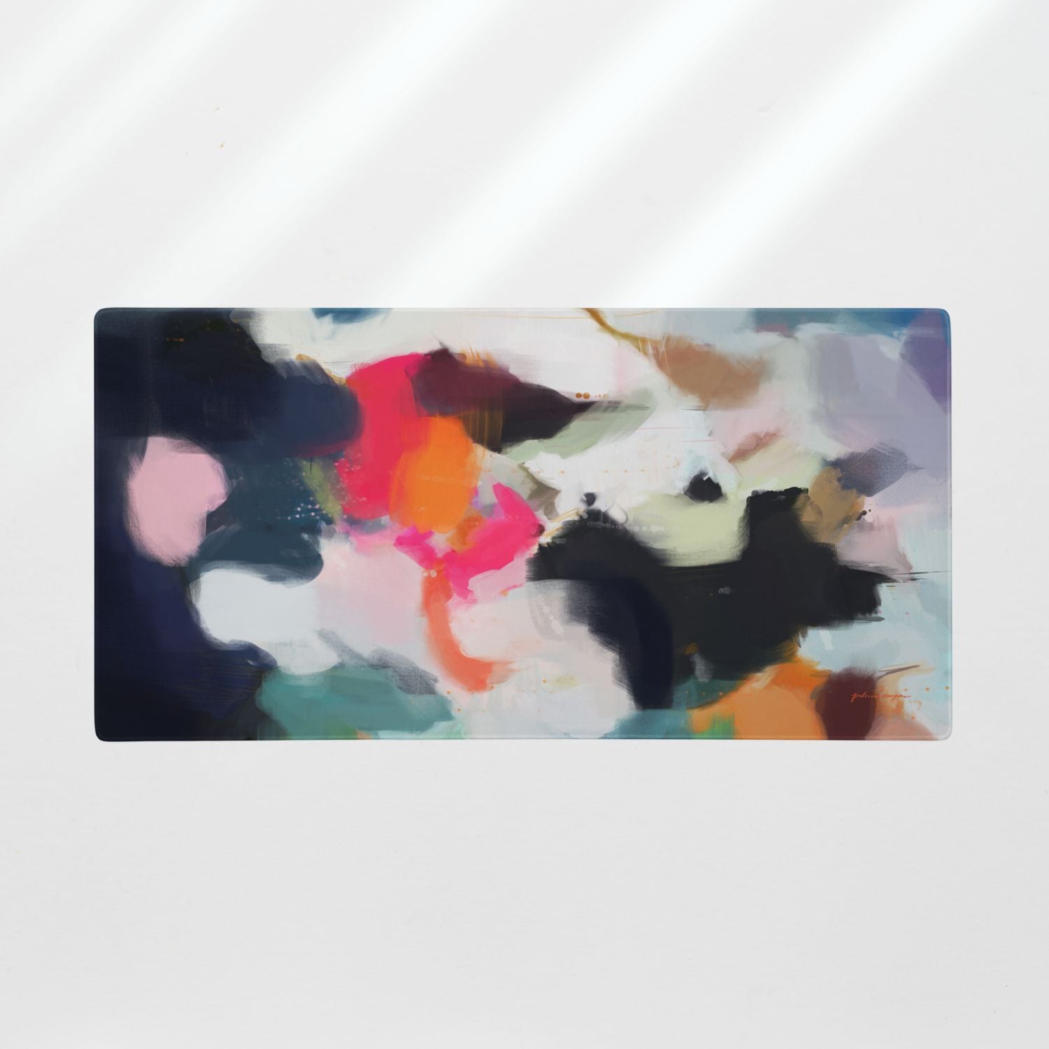 Eliza, colorful desk mat for styling your office desk. Featuring artwork by Parima Studio. Home office styling accessories, cubicle styling accessories.