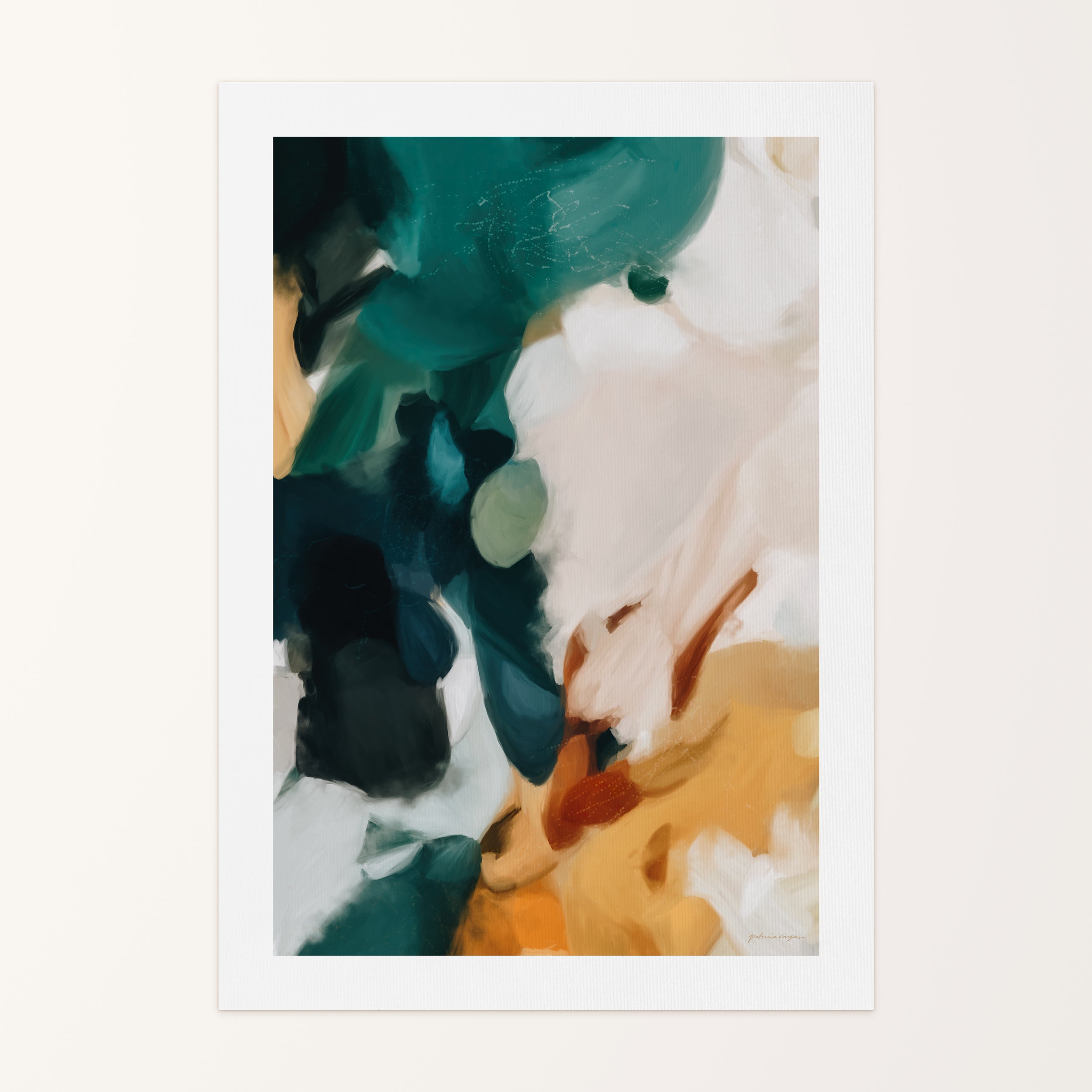 Emerald, green and gold colorful abstract canvas wall art print by Parima Studio