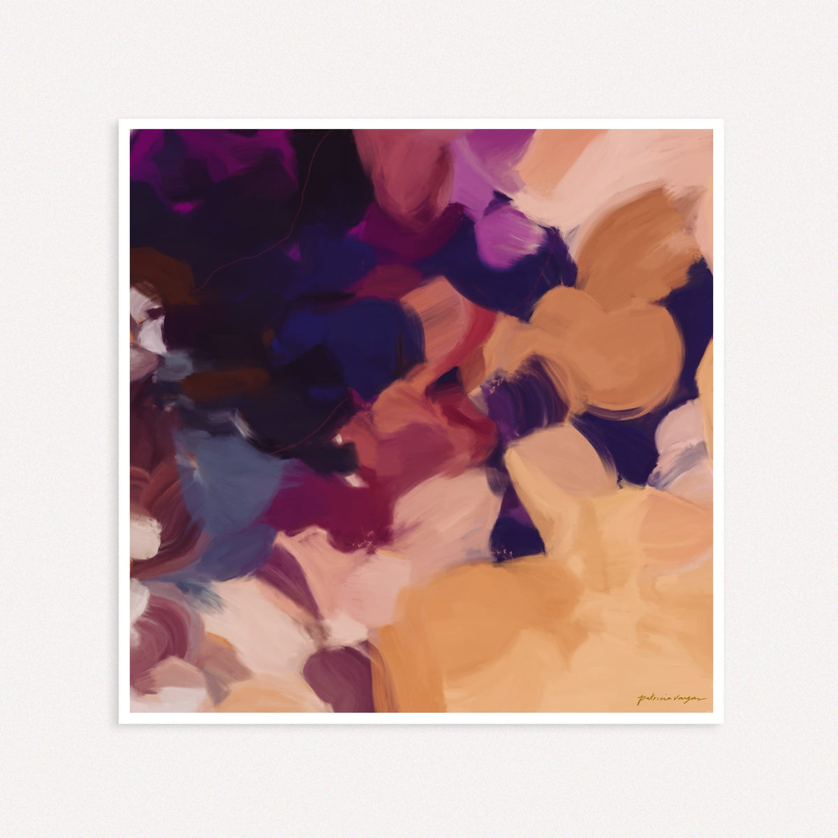 Fall Festival, deep purple and yellow abstract art print, square ...