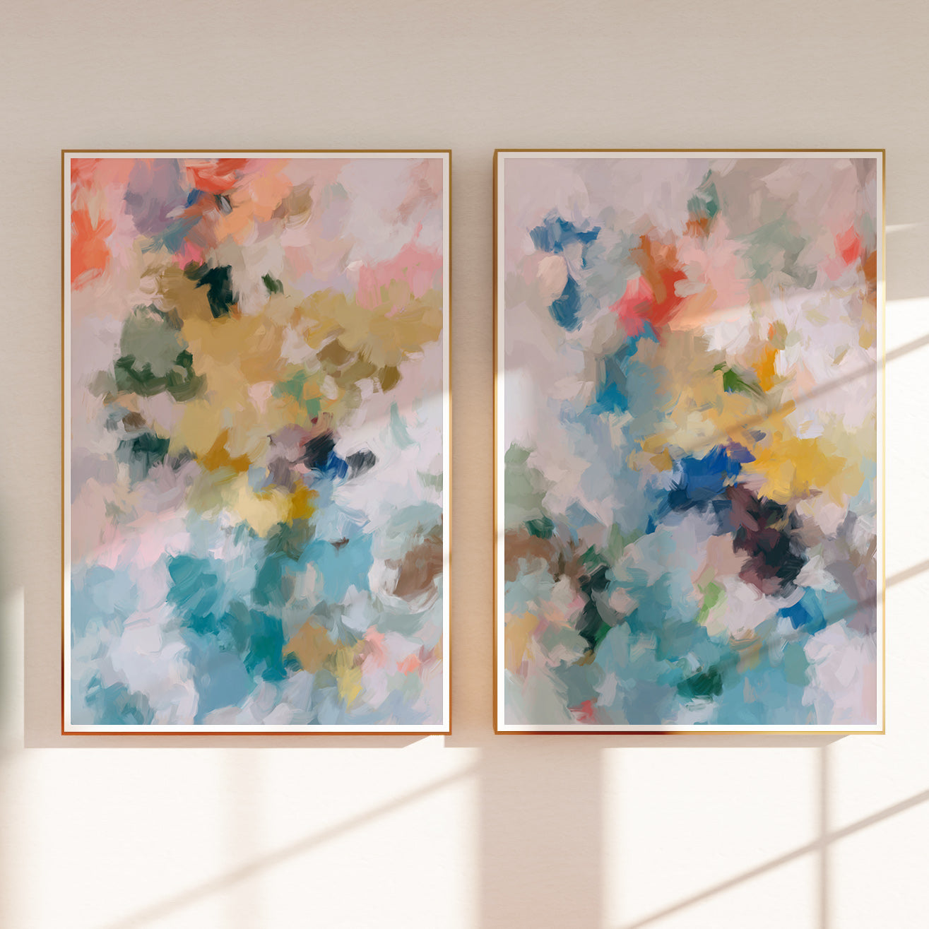 First Blooms No.1 & 2 - Set of two - Colorful spring inspired abstract wall art prints - Contemporary art for a beautiful home - Art by Patricia Vargas of Parima Studio