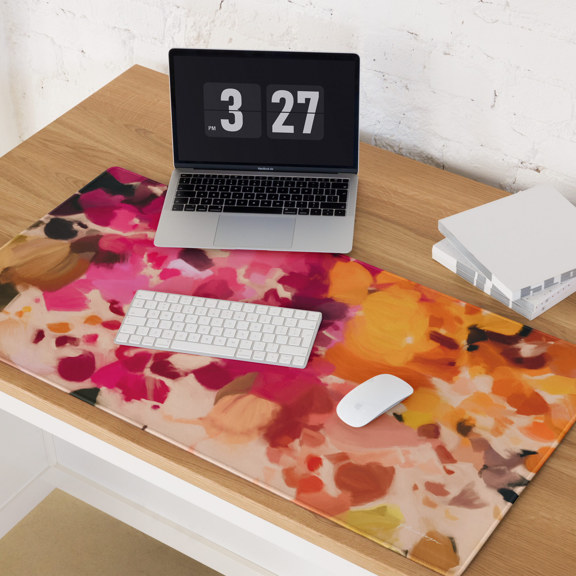 Bougainvillea desk mat, colorful pink desk pad, large, office decor