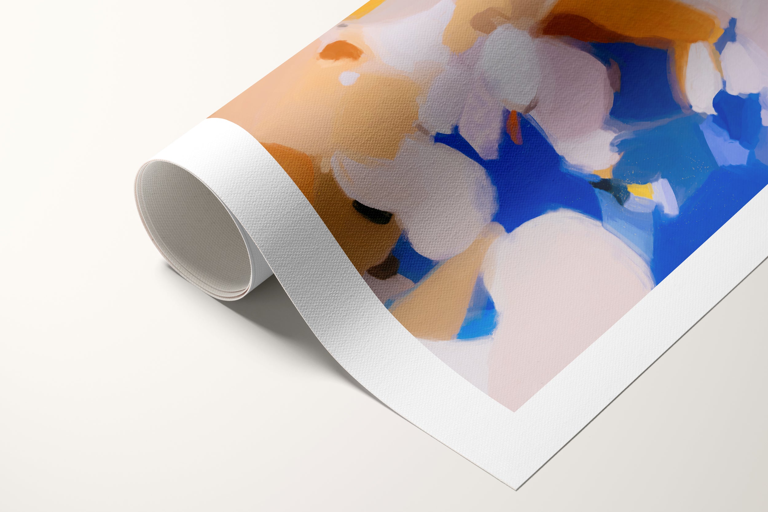 Joelle, yellow and blue colorful abstract canvas wall art print by Parima Studio