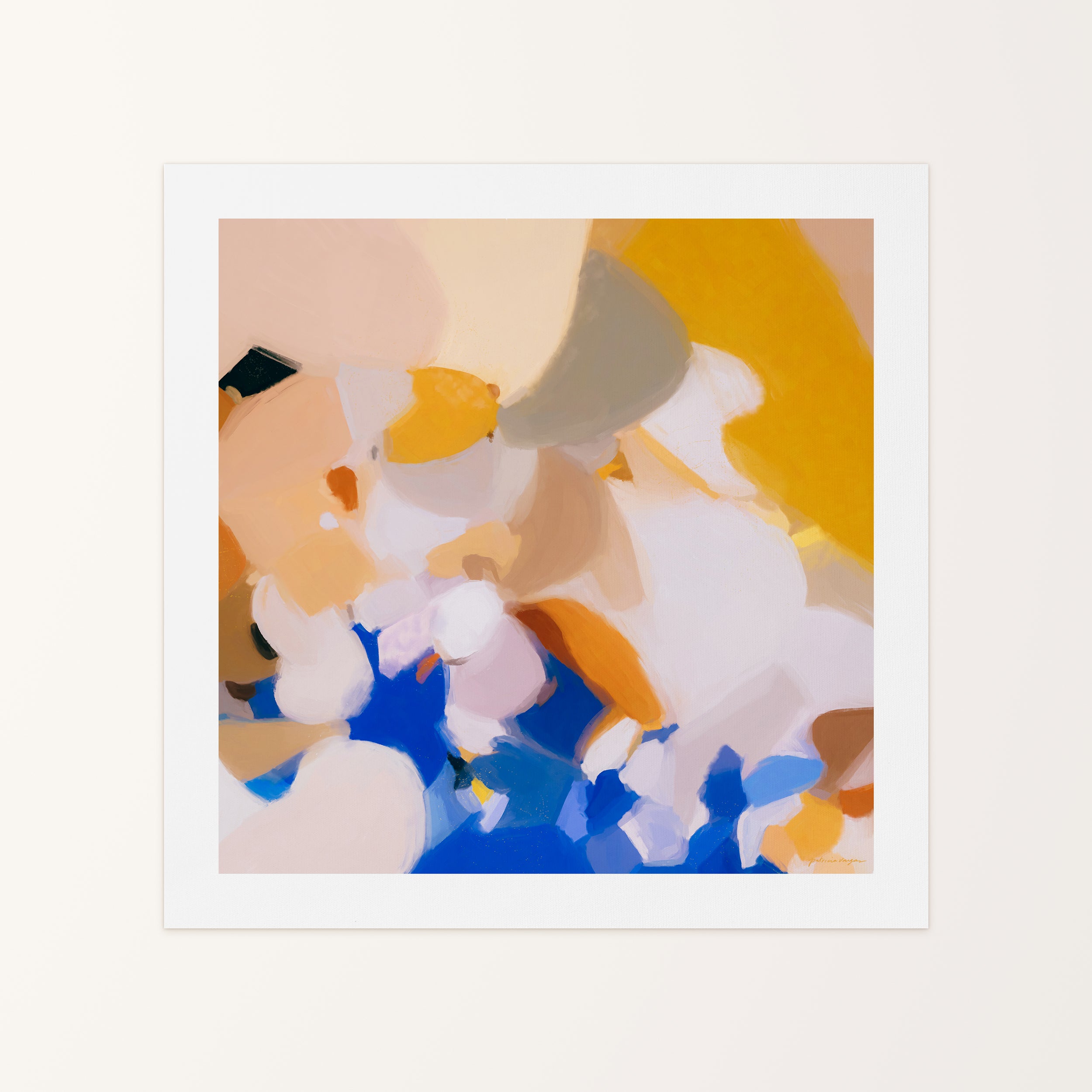 Joelle, yellow and blue colorful abstract canvas wall art print by Parima Studio