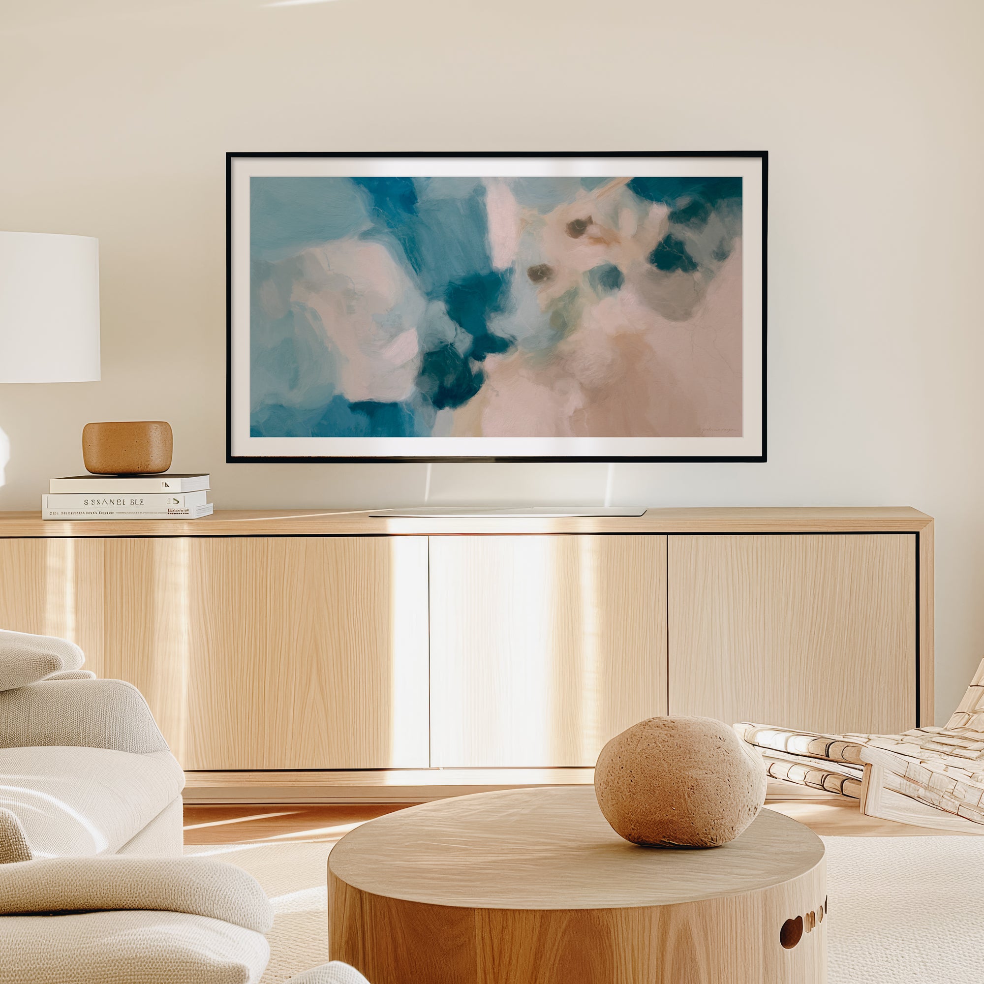 Las Piscinas, Blue abstract art with mat for Samsung FrameTV - artwork for FrameTV - digital download. Art by Parima Studio