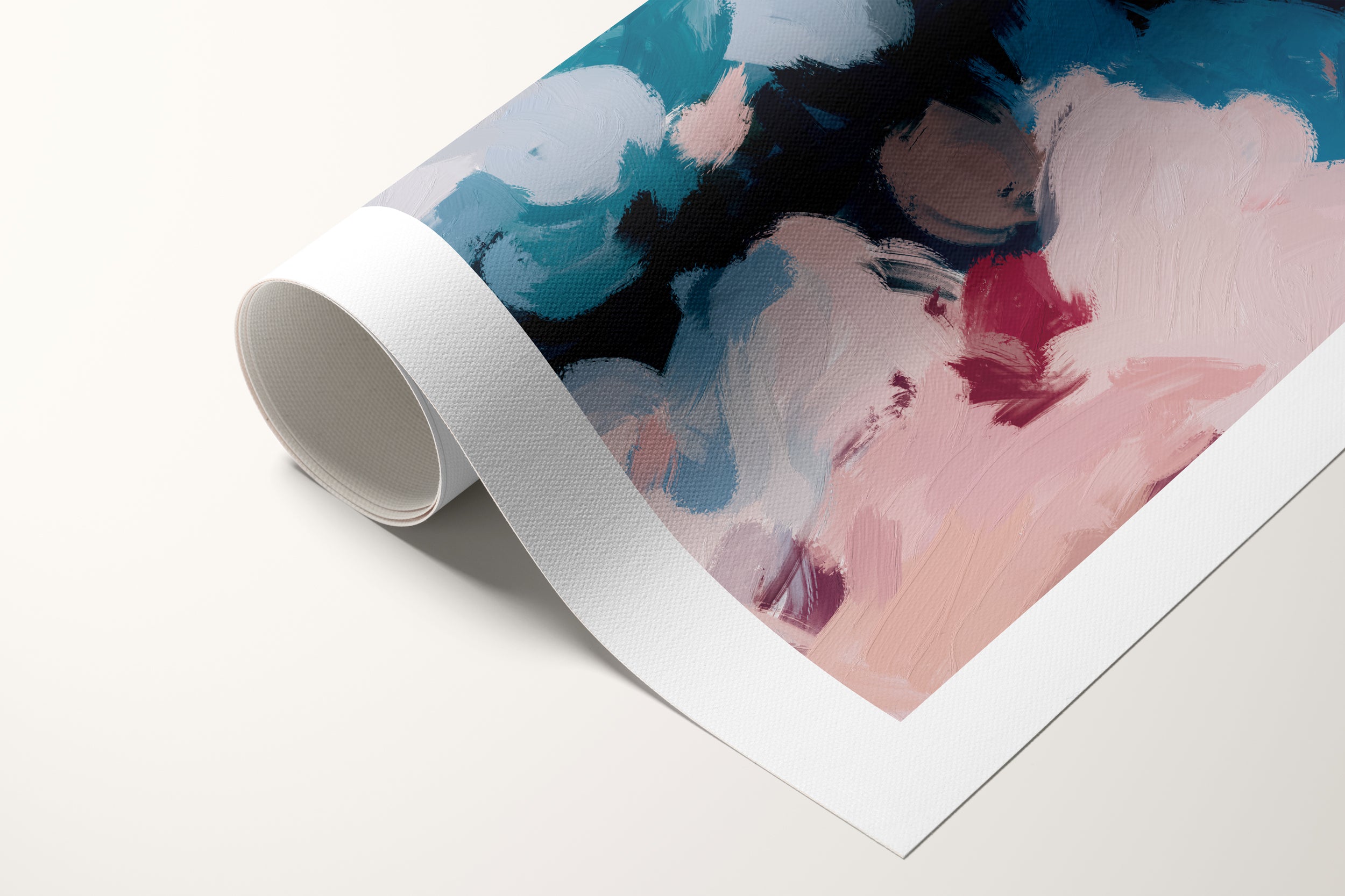 Lilium, pink and blue colorful abstract canvas wall art print by Parima Studio