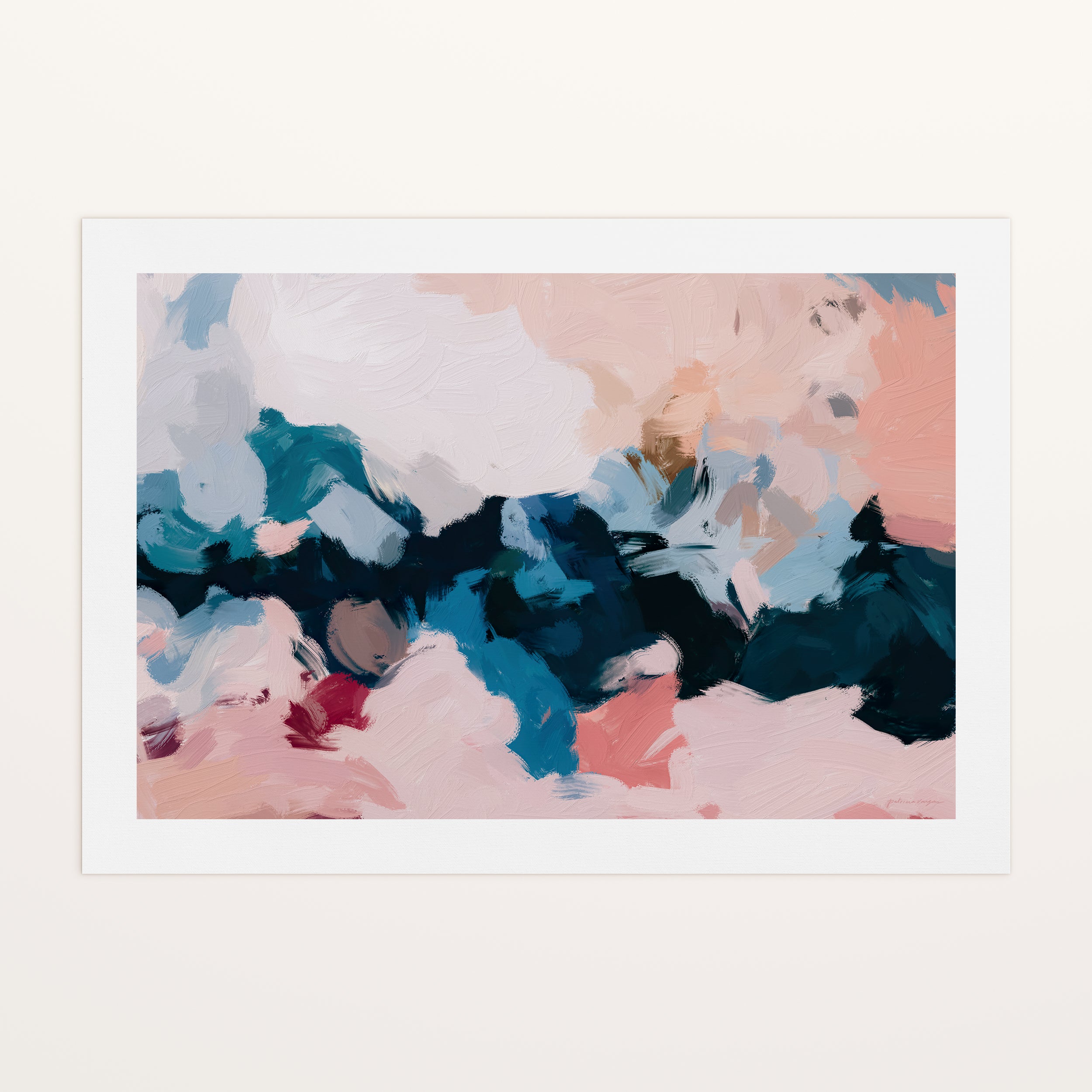 Lilium, pink and blue colorful abstract canvas wall art print by Parima Studio