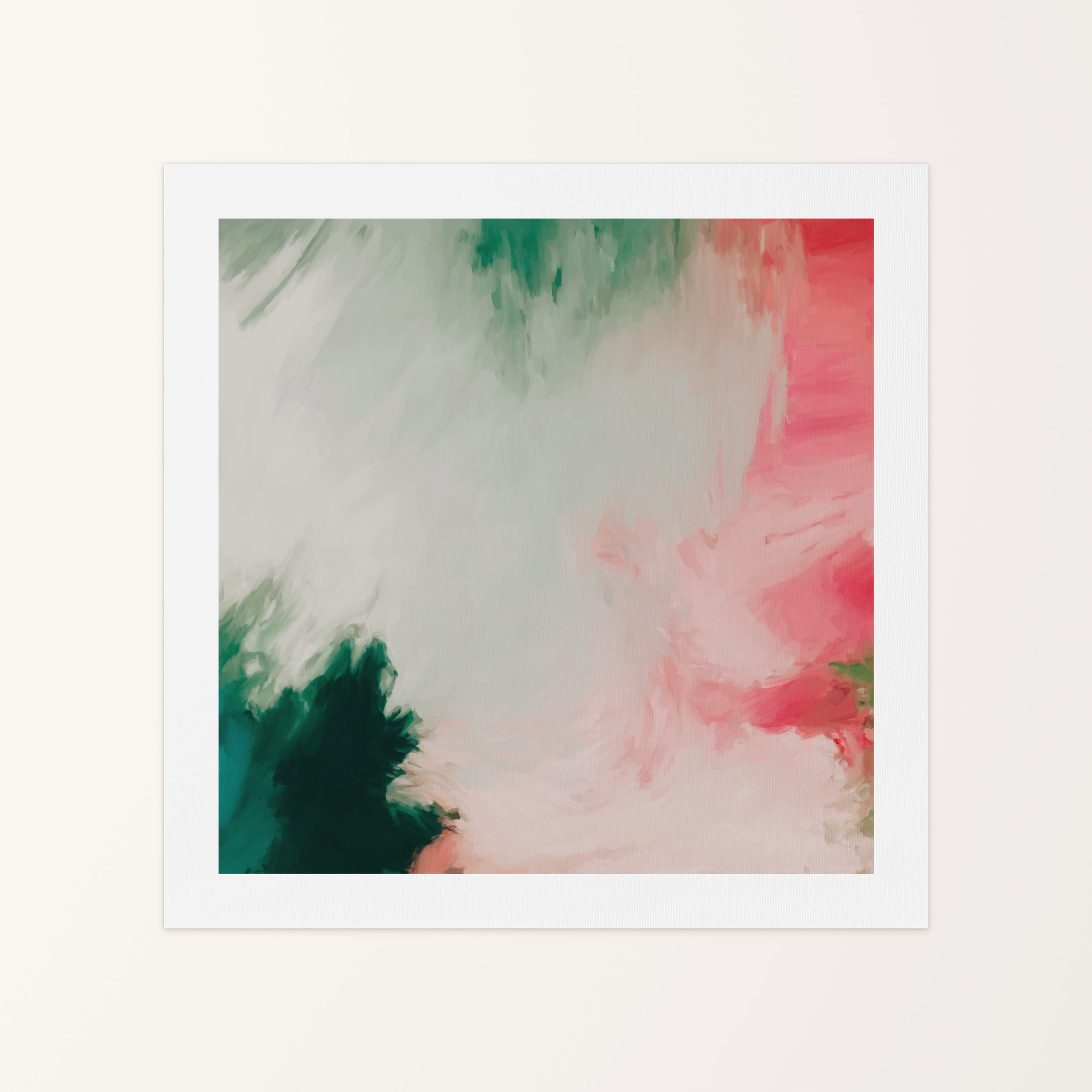 Maelyn, pink and green colorful abstract canvas wall art print by Parima Studio