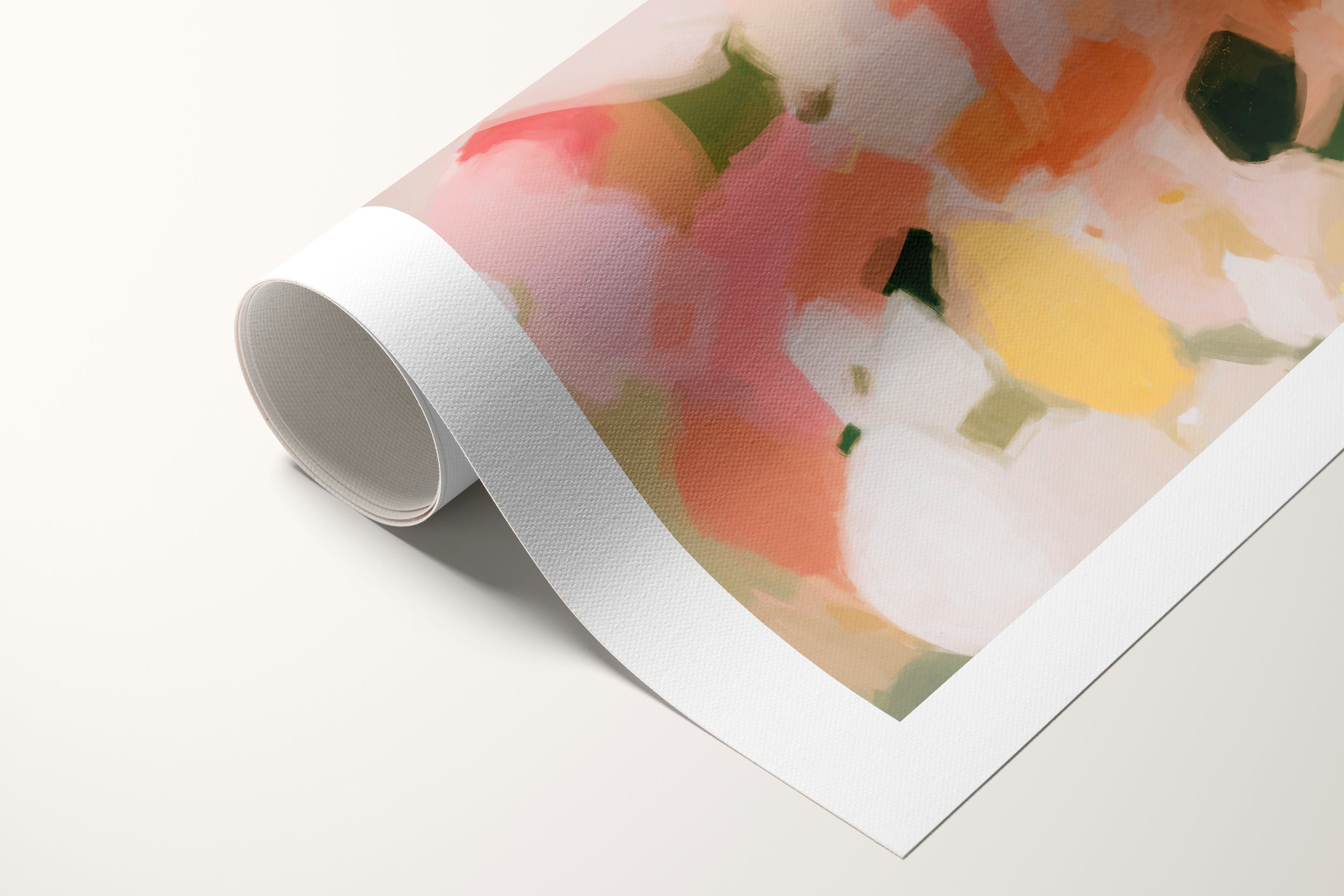 Marguerite, pink and yellow colorful abstract canvas wall art print by Parima Studio