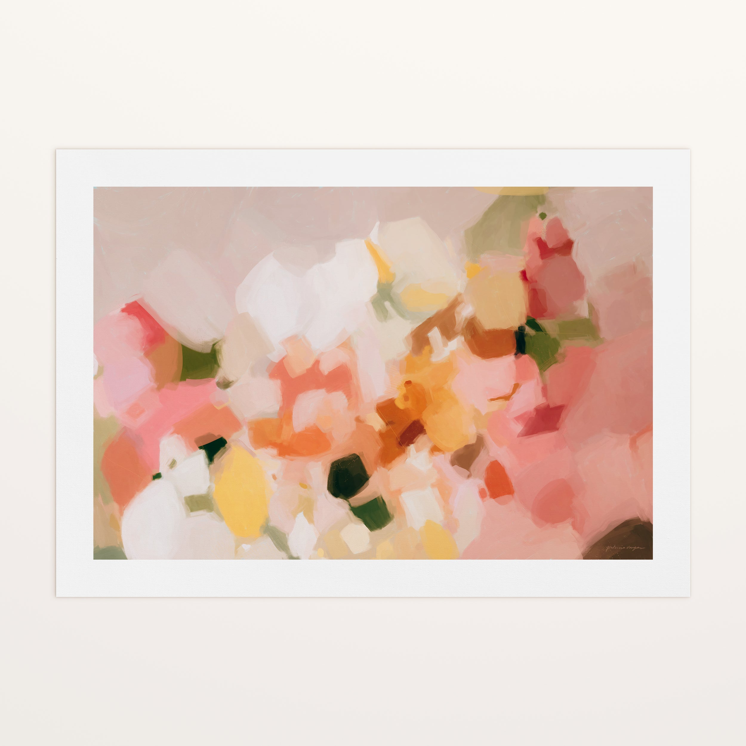 Marguerite, pink and yellow colorful abstract canvas wall art print by Parima Studio