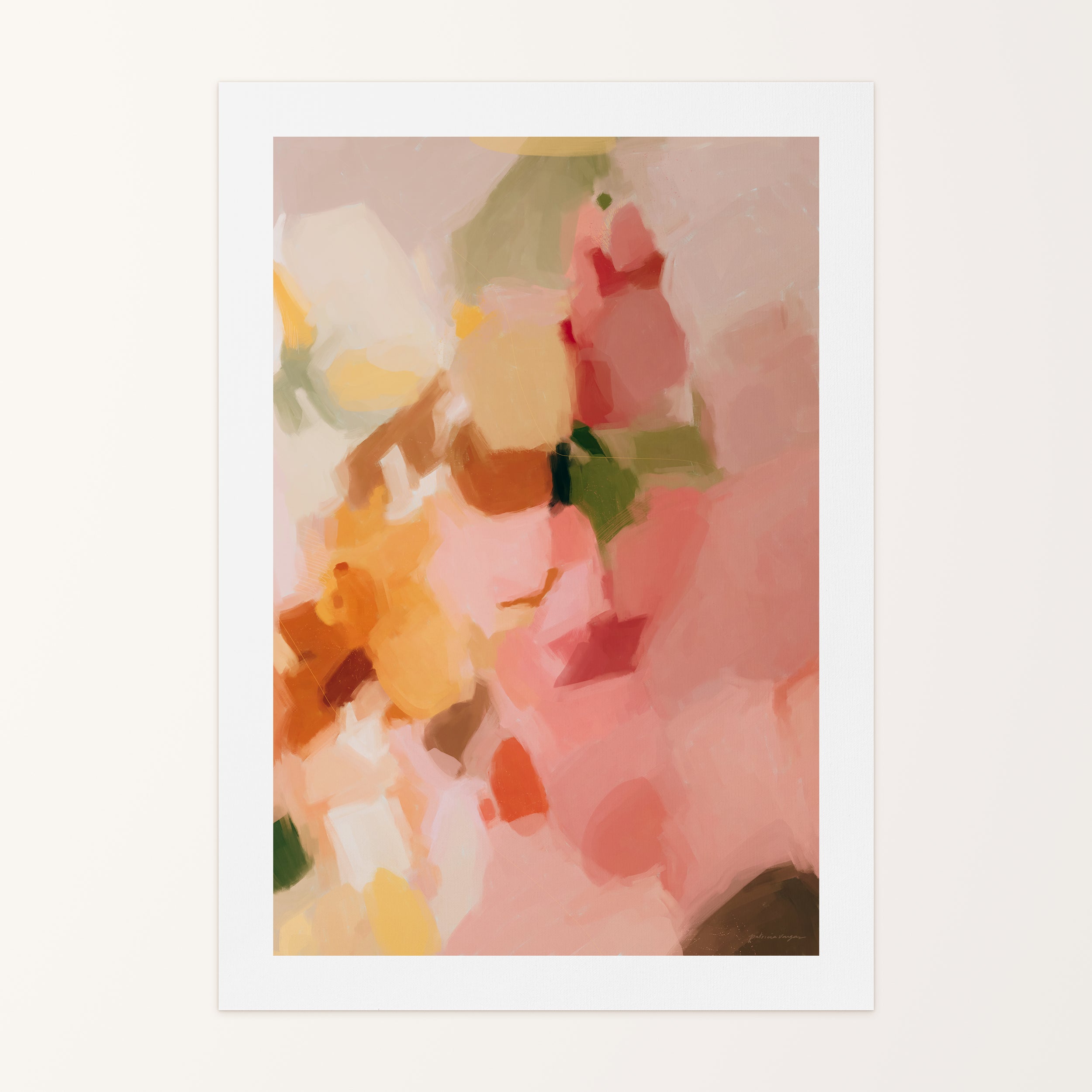 Marguerite II, pink and yellow colorful abstract canvas wall art print by Parima Studio