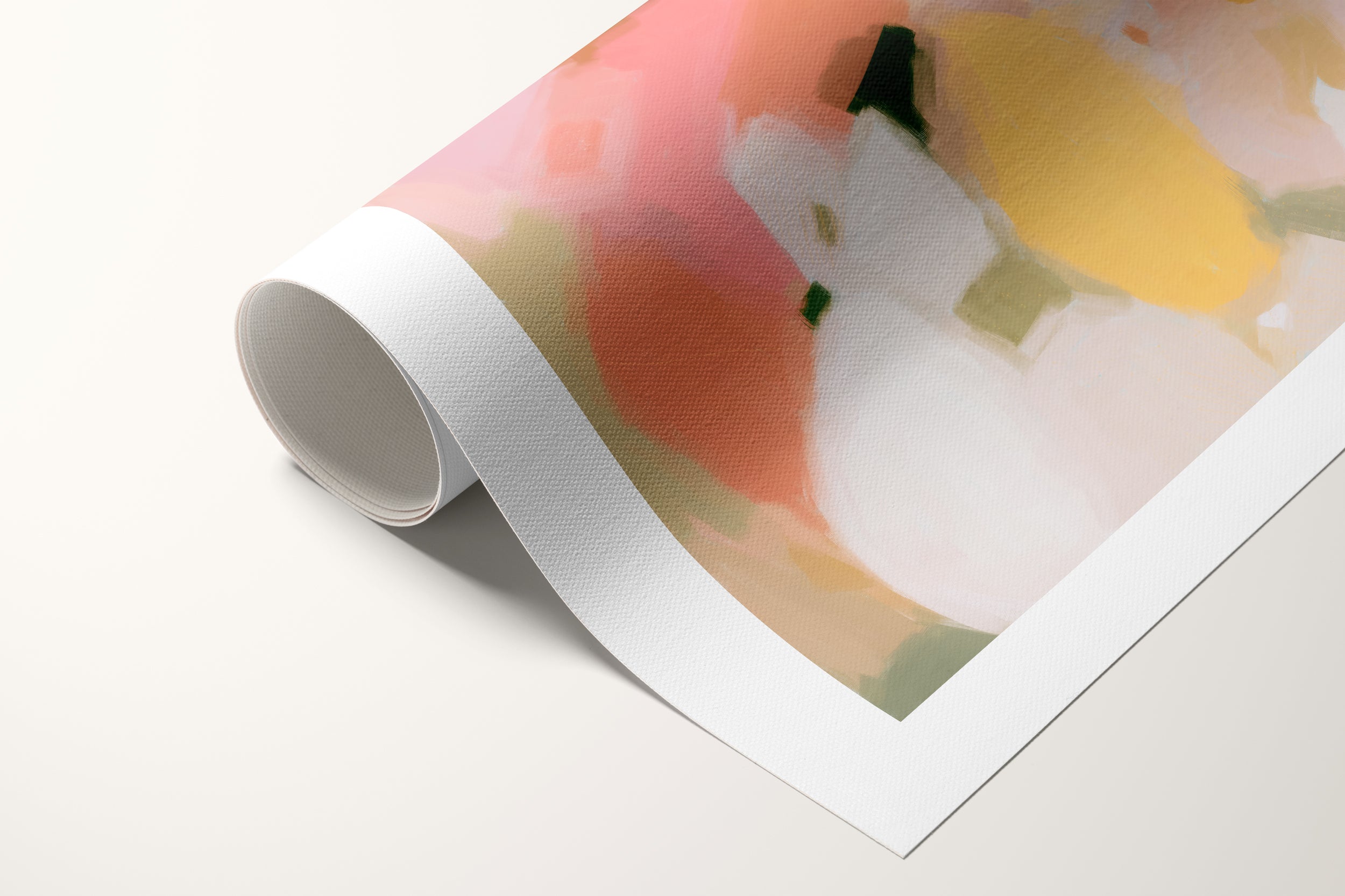 Marguerite I, pink and yellow colorful abstract canvas wall art print by Parima Studio