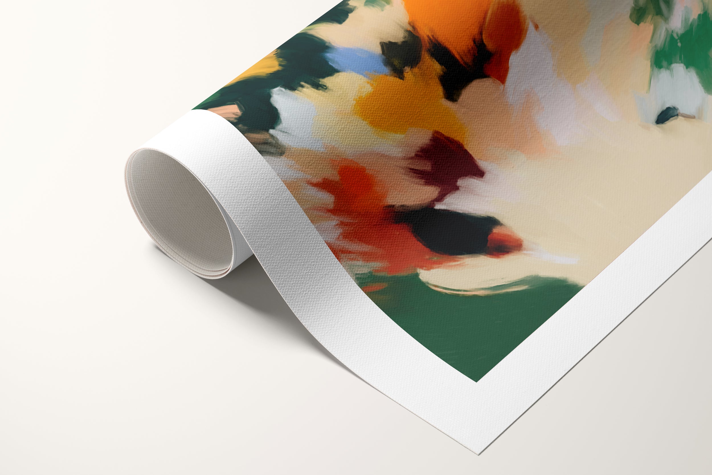 May, green and orange colorful abstract canvas wall art print by Parima Studio