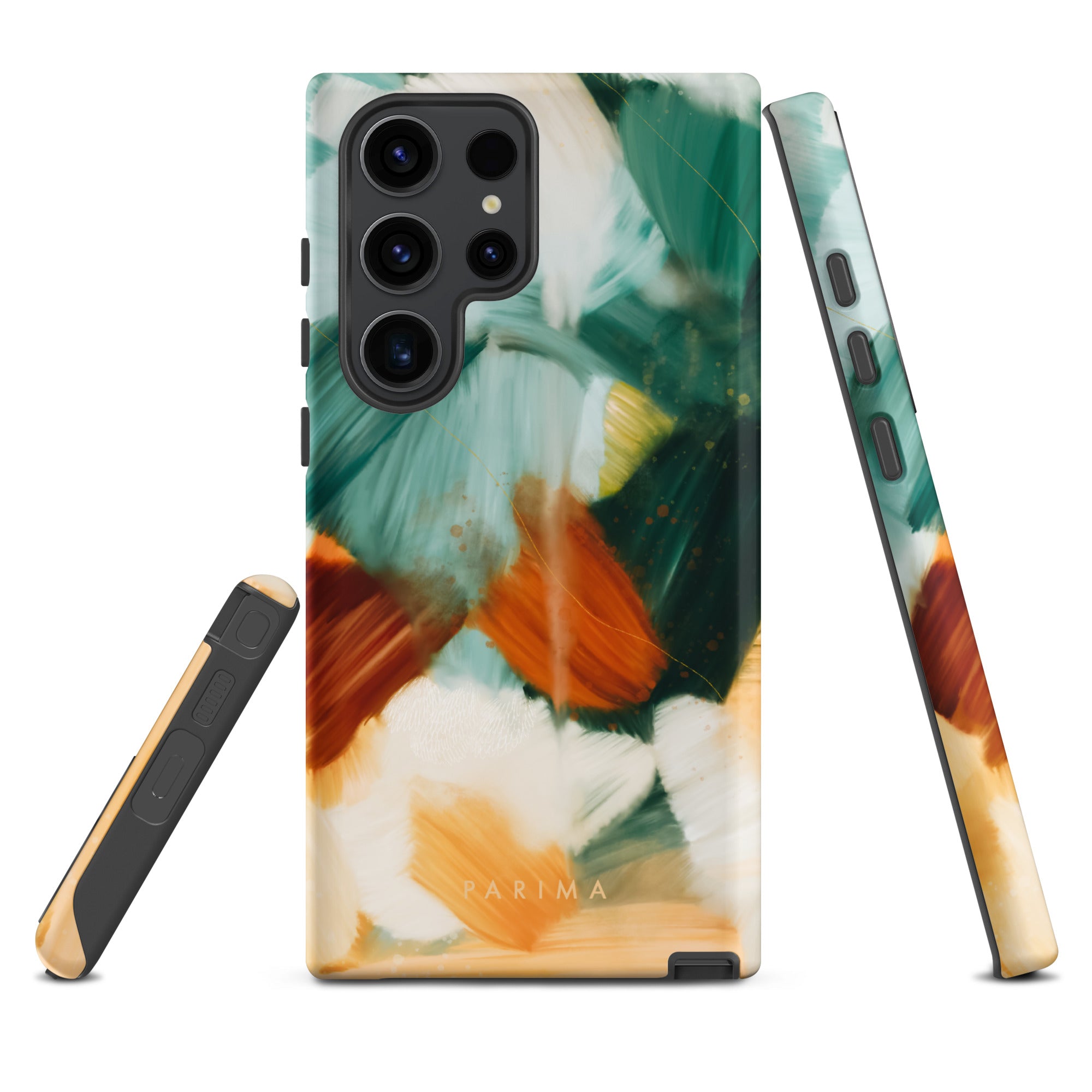 Meridian, green and orange abstract art on Samsung Galaxy S23 Ultra tough case by Parima Studio