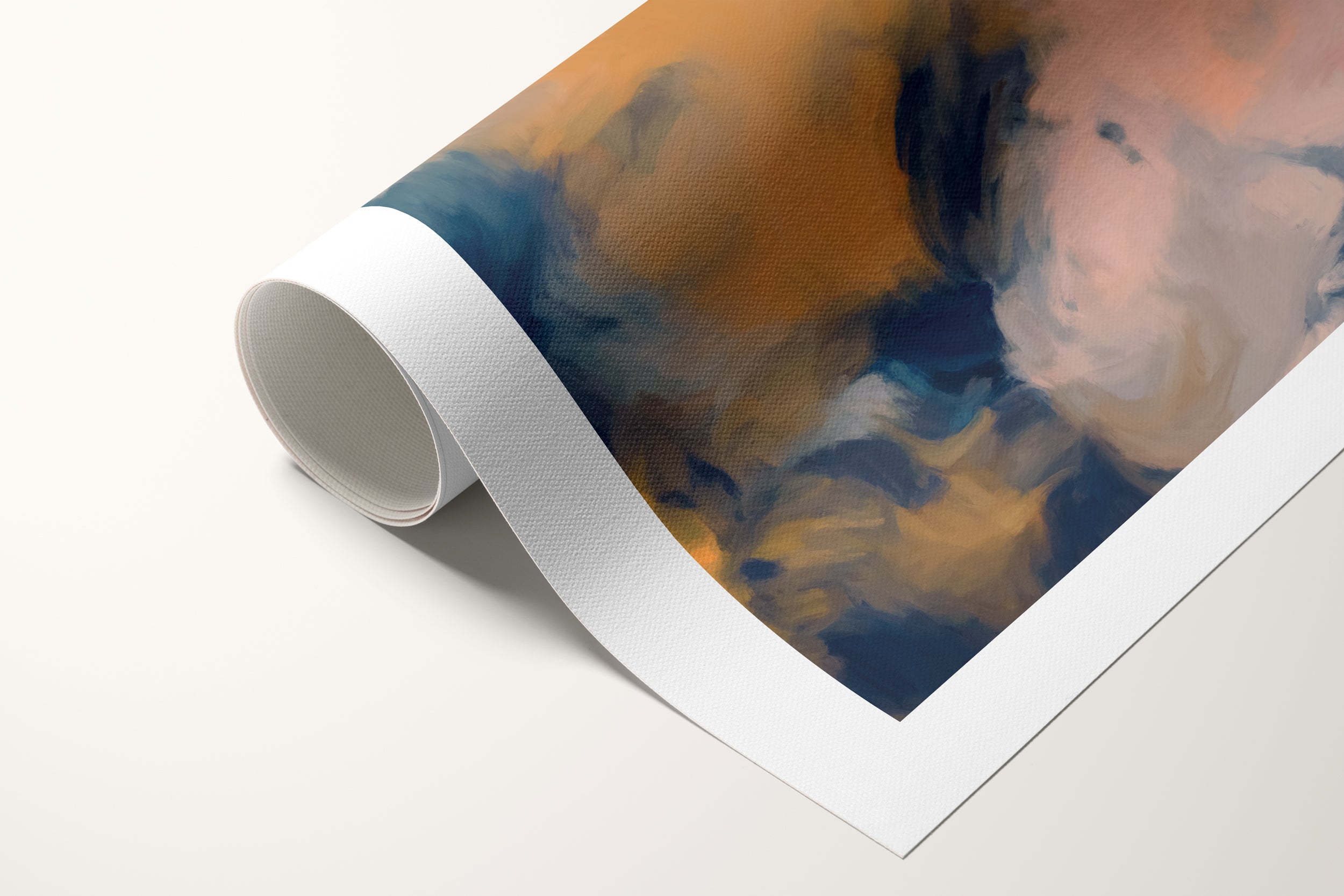 Mia Luna, blue and orange colorful abstract canvas wall art print by Parima Studio