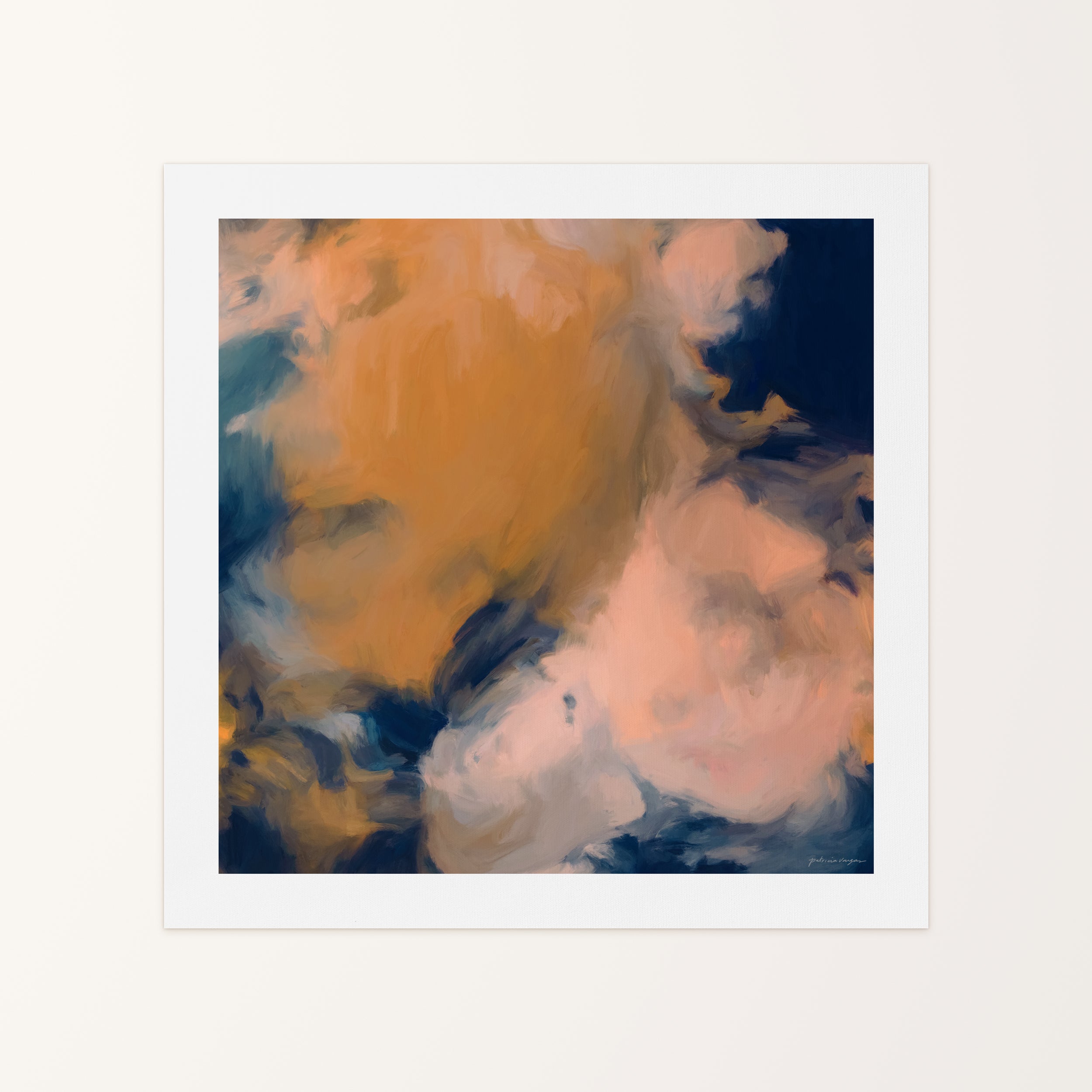Mia Luna, blue and orange colorful abstract canvas wall art print by Parima Studio