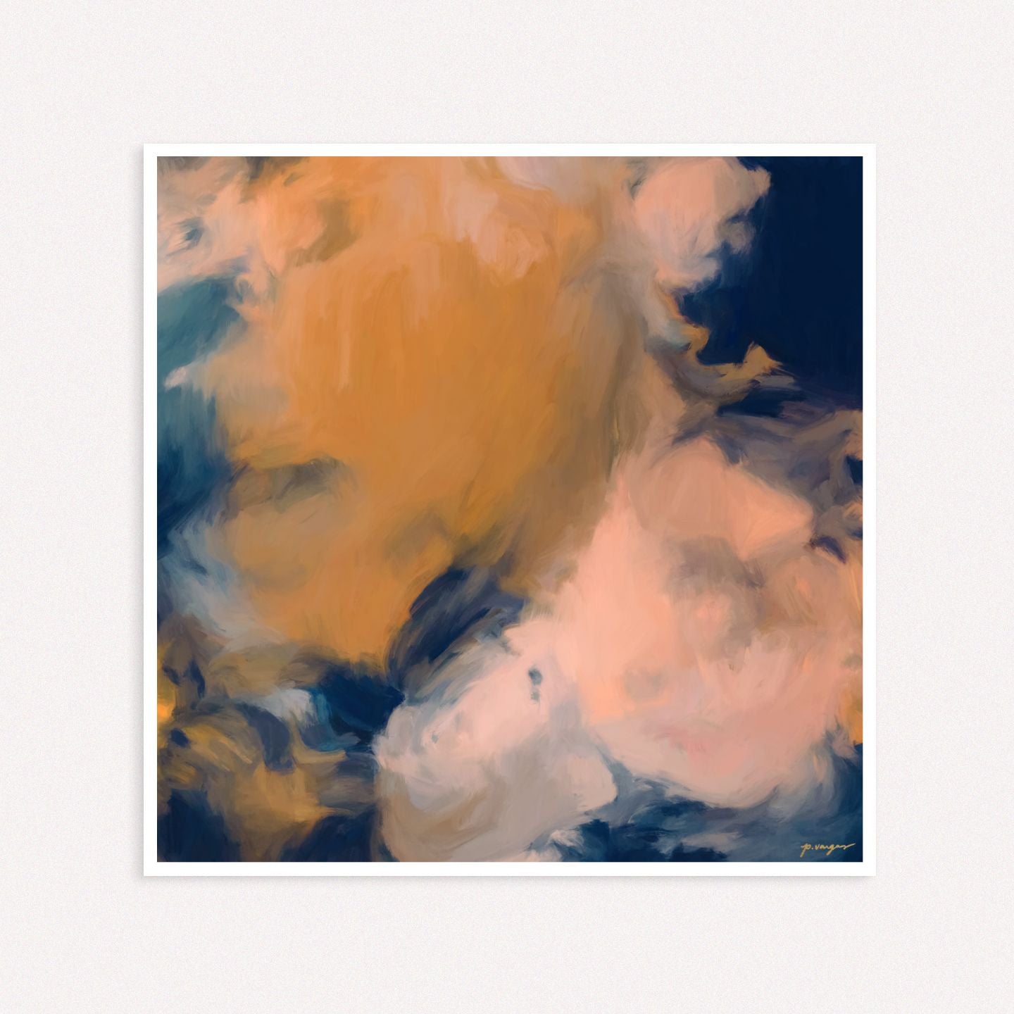 Mia Luna, blue and orange colorful abstract wall art print by Parima Studio